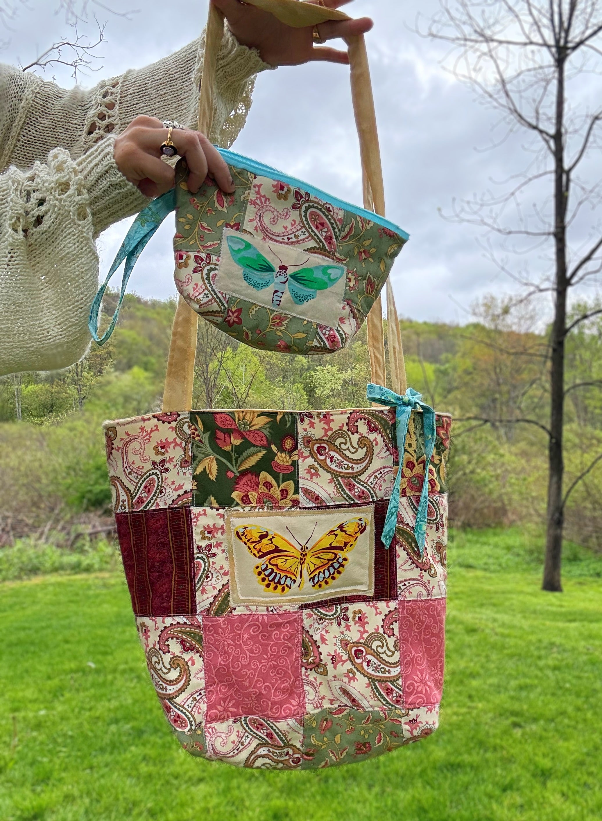 Matching Patchwork Moth Set (Tote & Zipper Pouch) – AstroKnotty