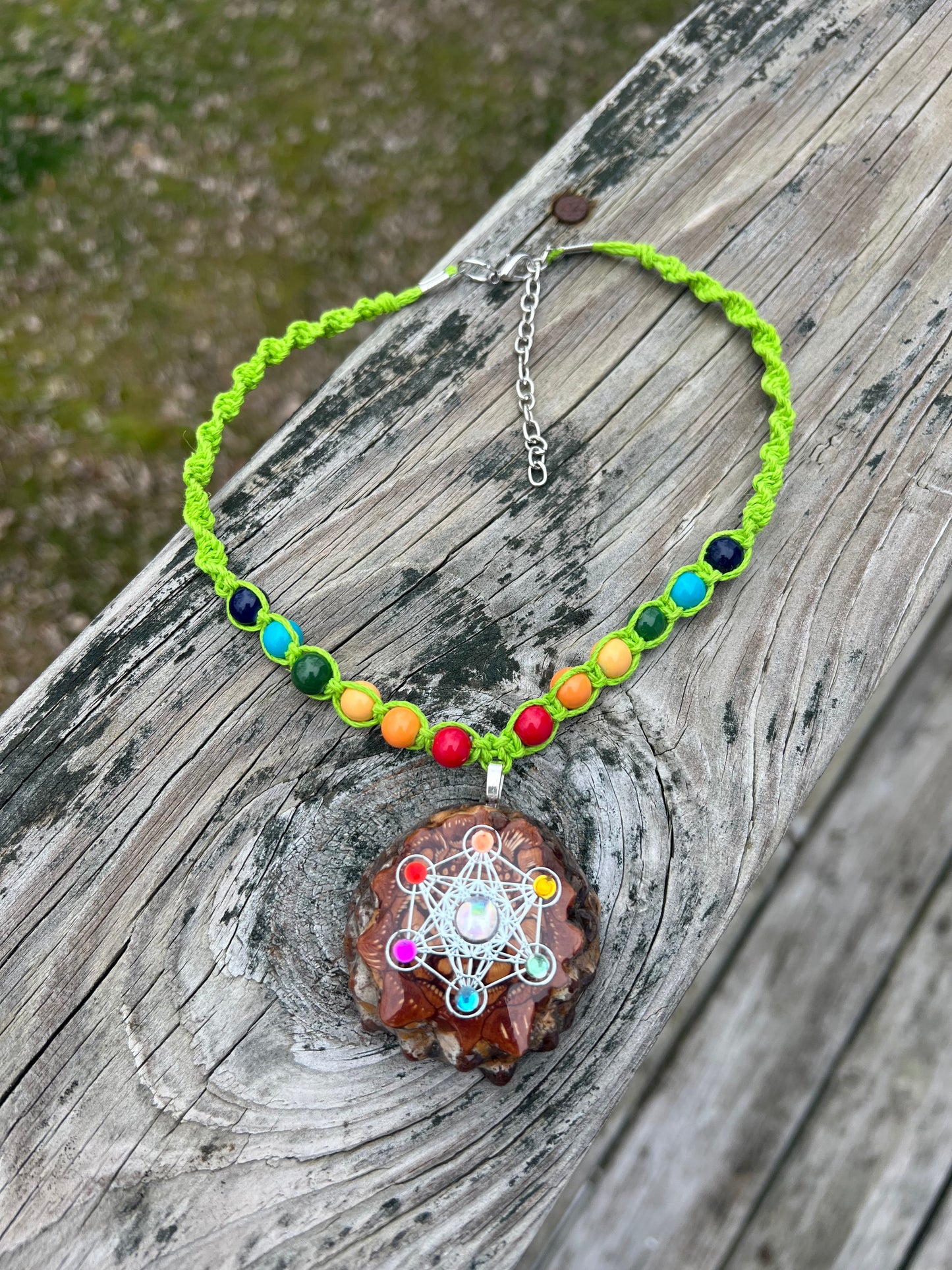 Rainbow Pinecone Hemp Necklace / 16-19 inches
