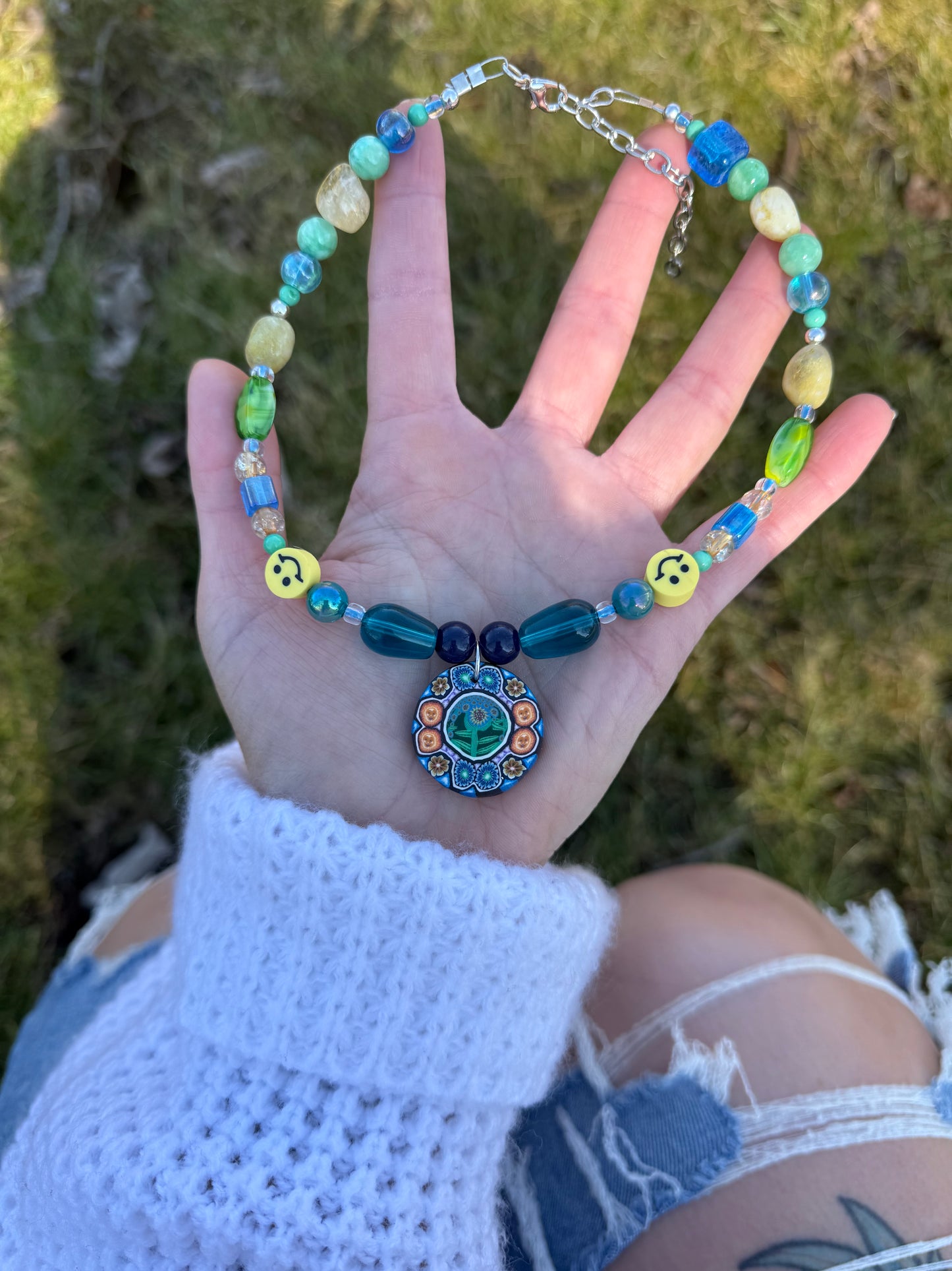 Trippy Sunflower Beaded Choker