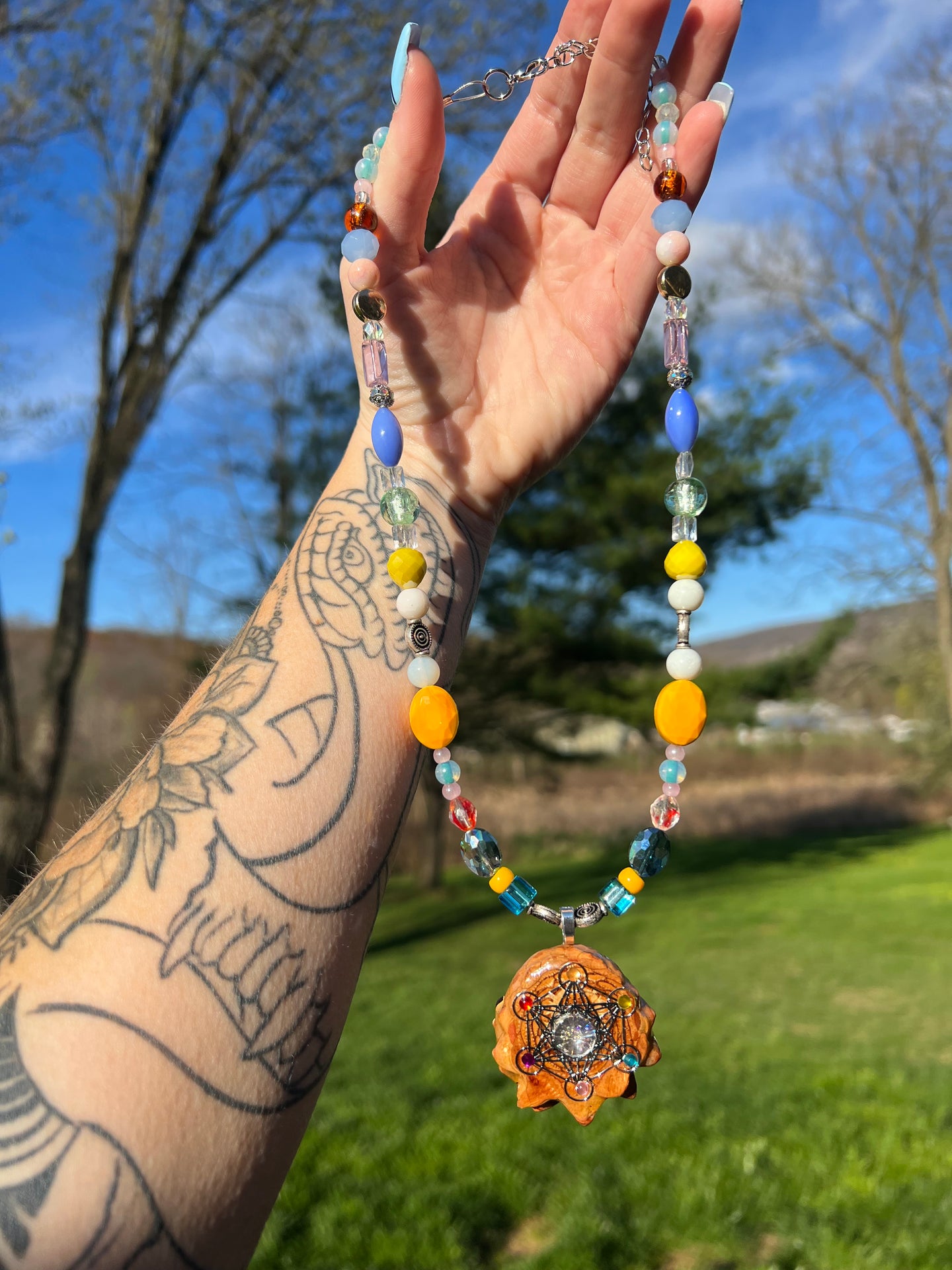 Beaded Pinecone Necklace 22-24”