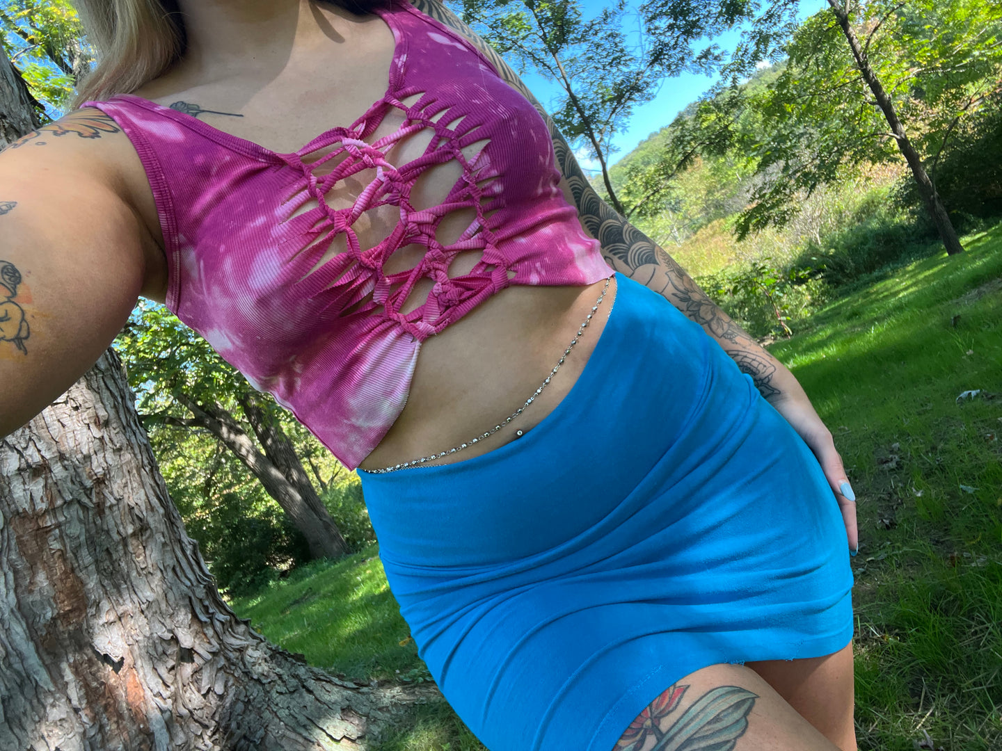 S/M Slit Weave Acid Wash Tank Top