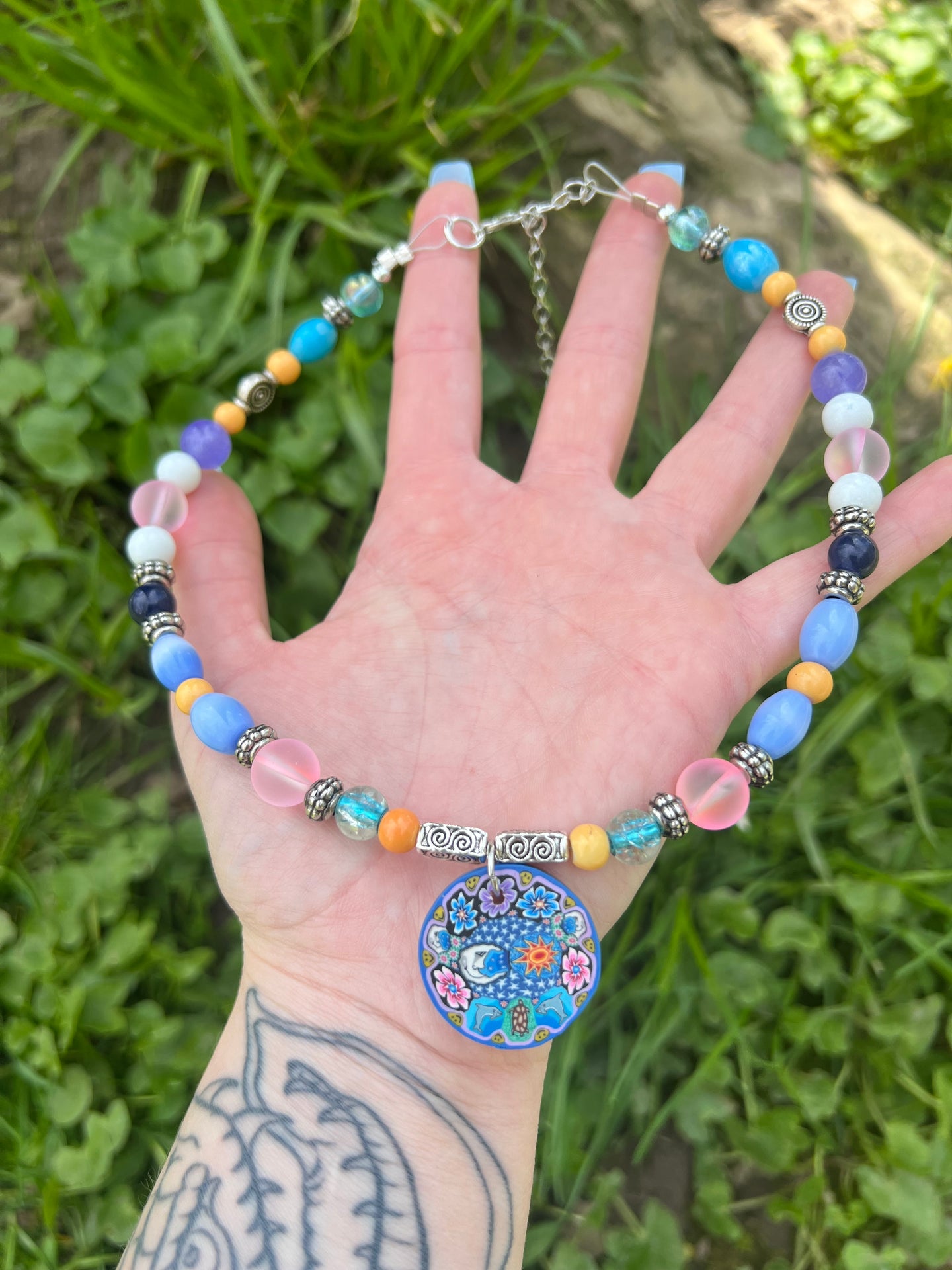 Sun and Moon Beaded Choker 14-18”