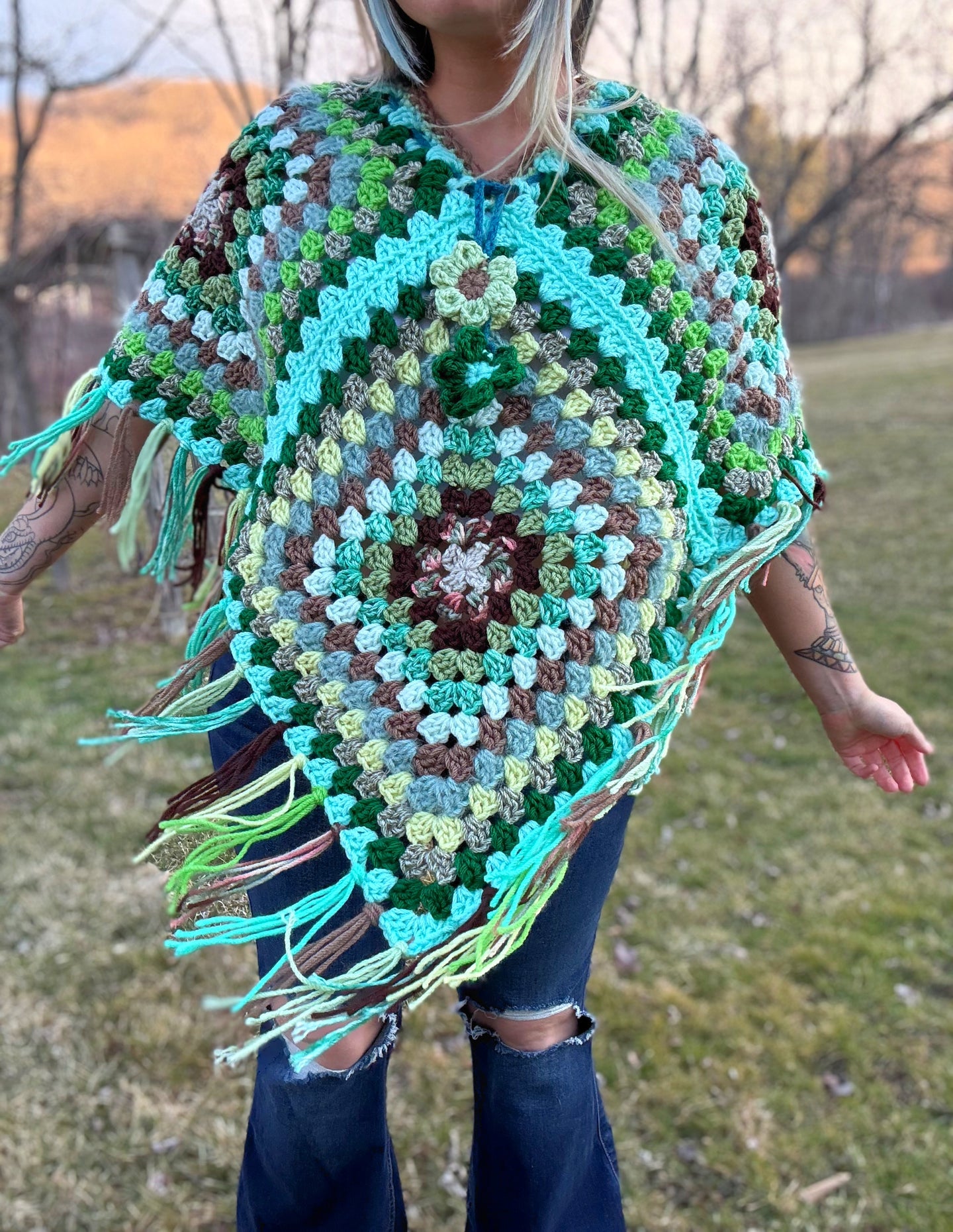 Oversized Fringe Poncho