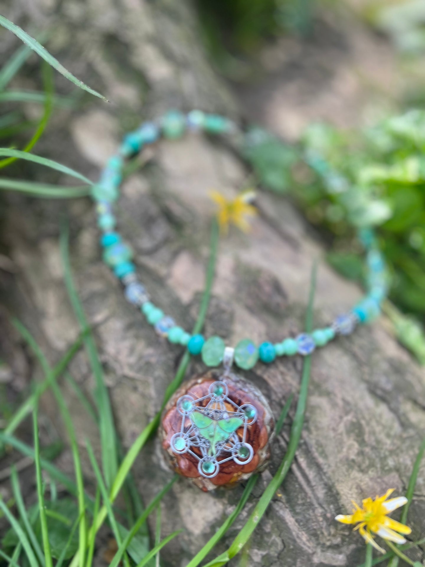 Luna Moth Pinecone Necklace