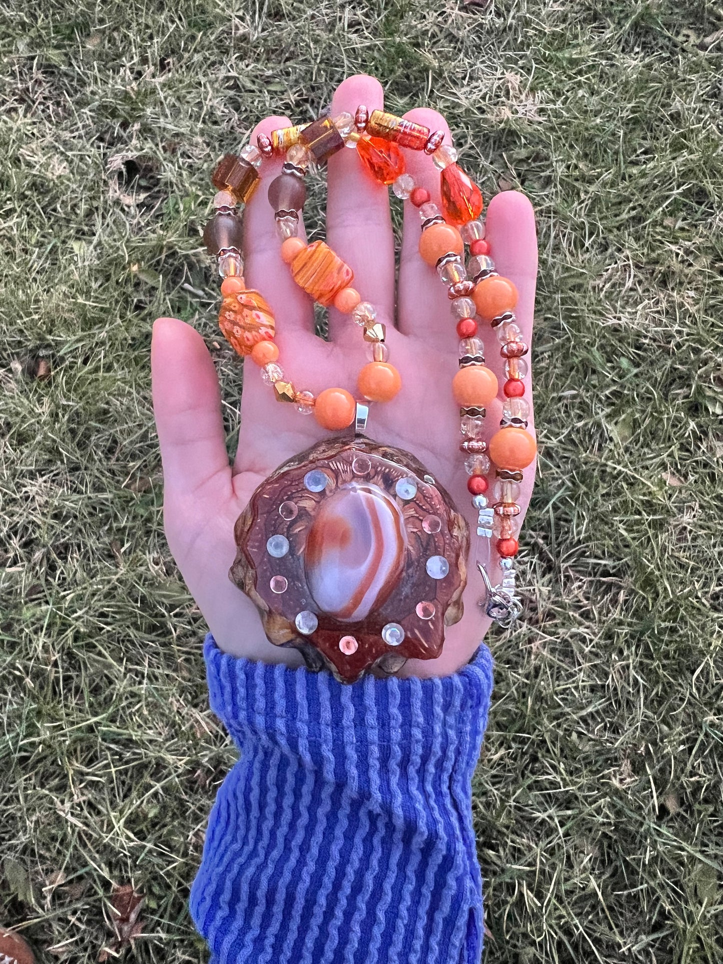 Carnelian Agate Pinecone Beaded Necklace 19-22"