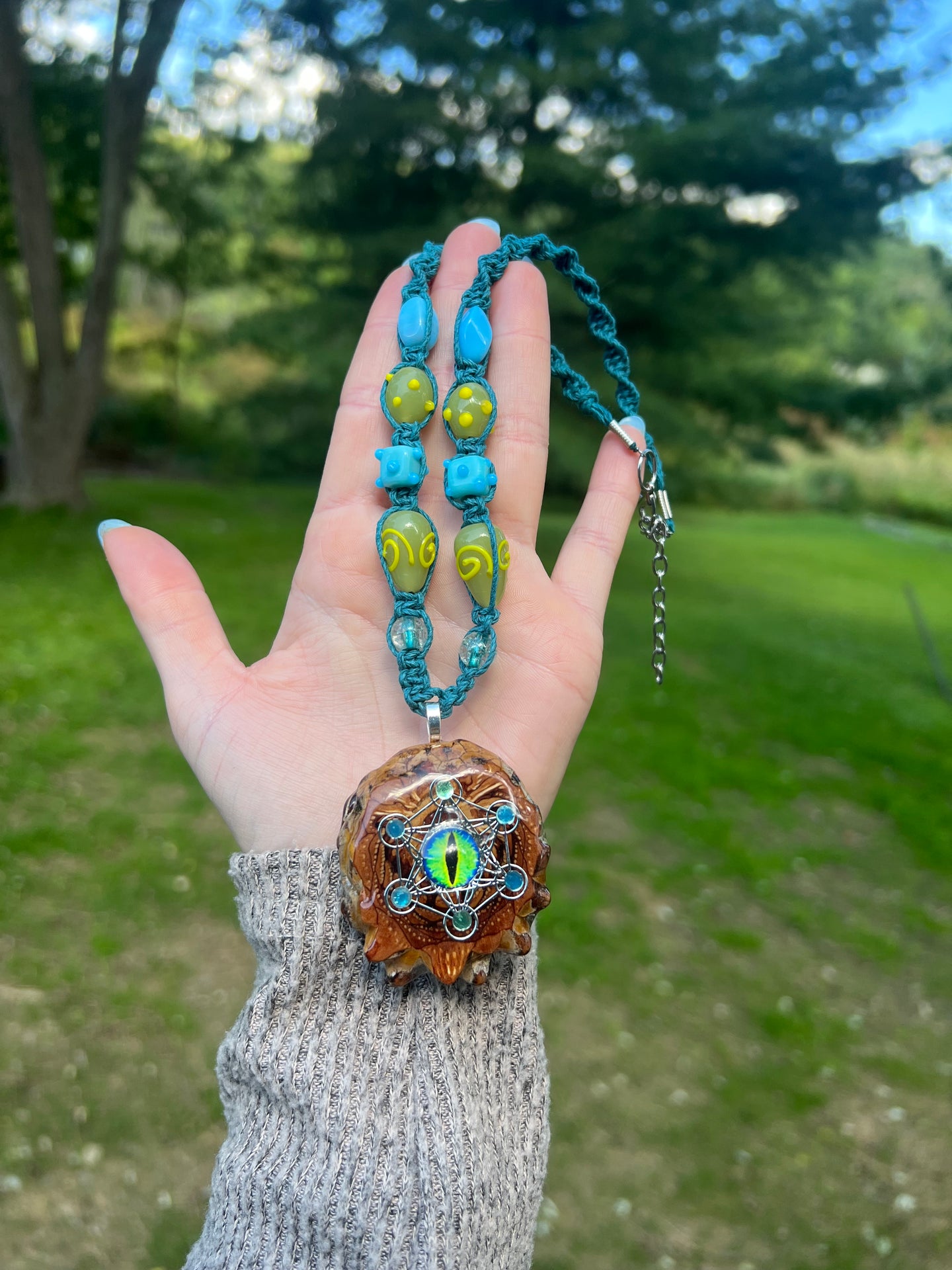 Geometric Eye Pinecone - Hemp Necklace