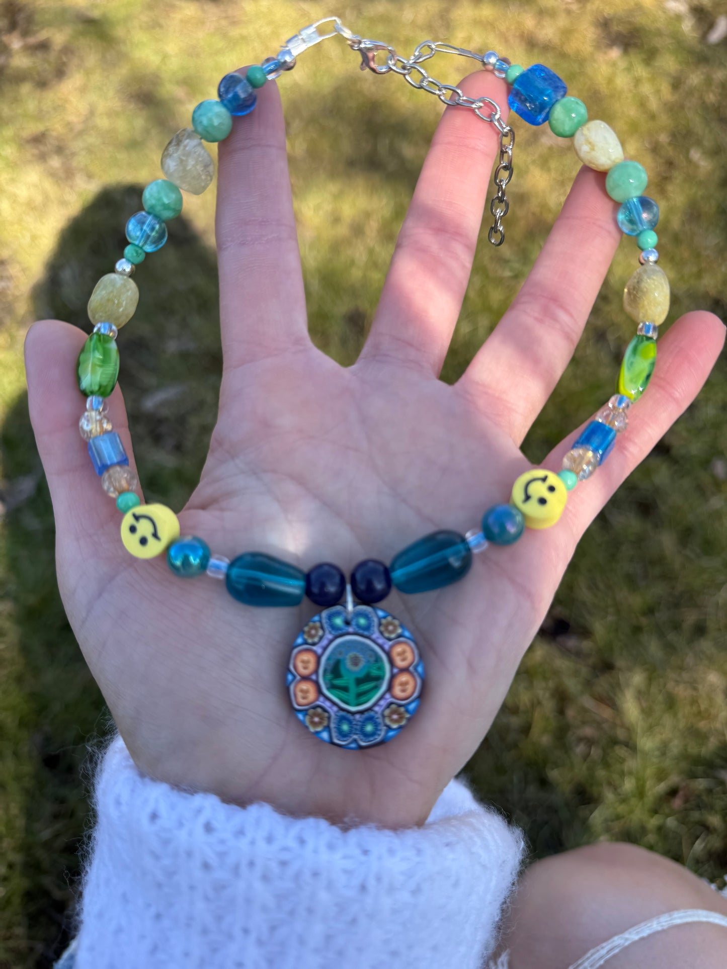 Trippy Sunflower Beaded Choker