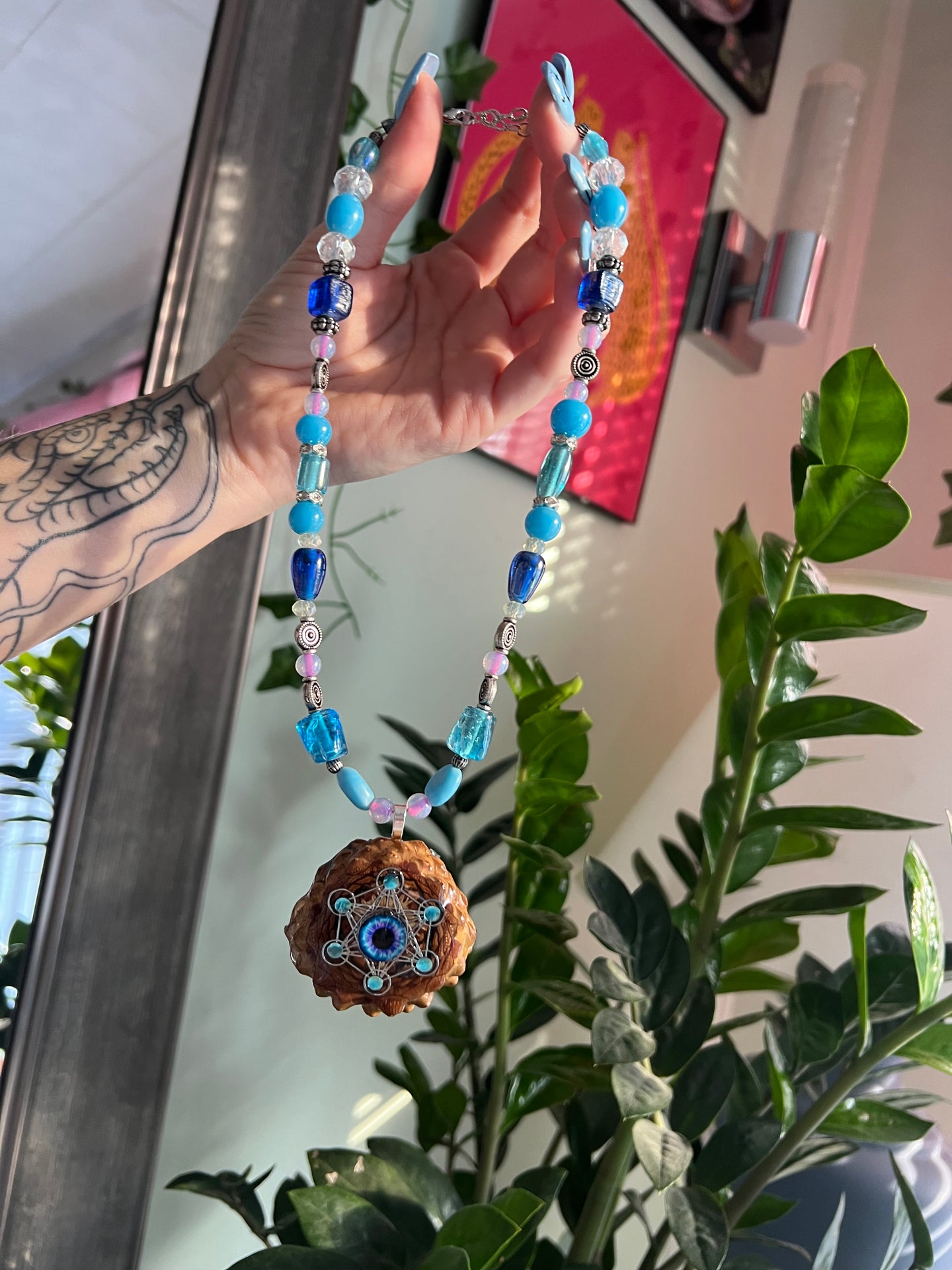 Third Eye Beaded Pinecone Necklace 22-25”