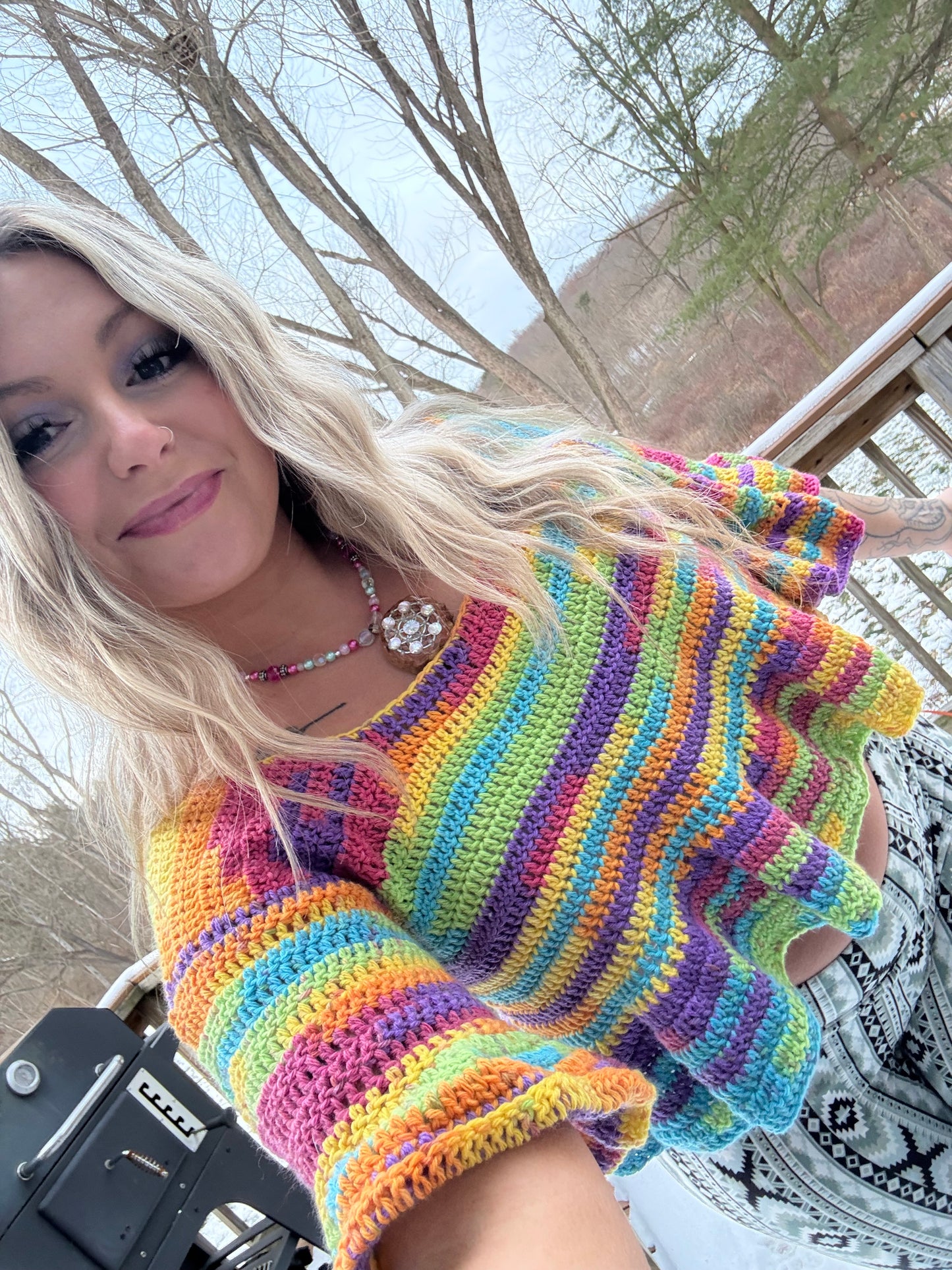 Cropped Rainbow Peplum Top