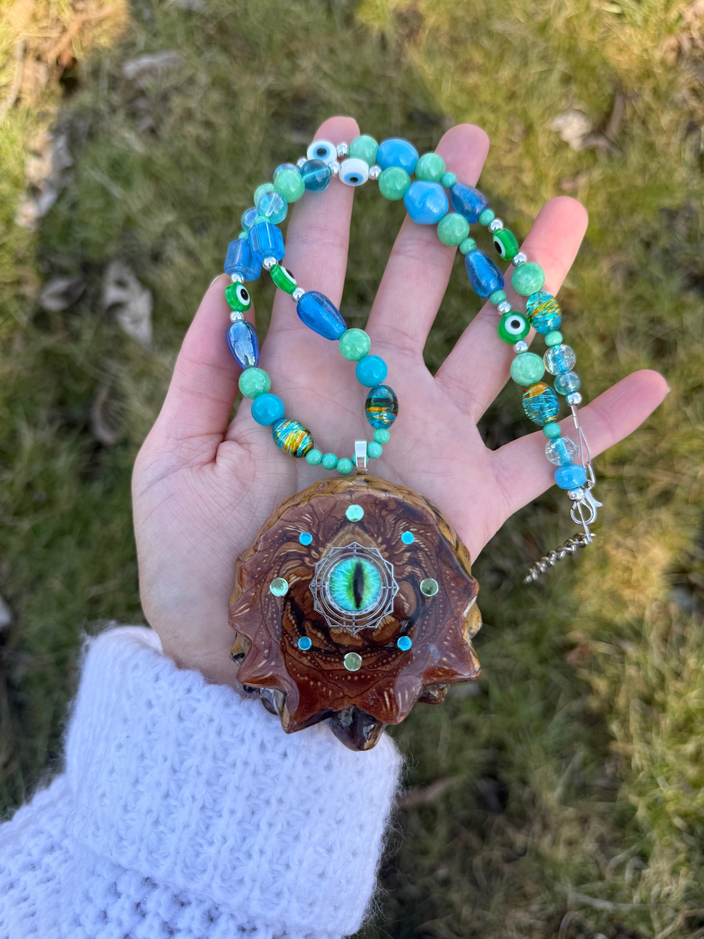 Third Eye Pinecone Beaded Necklacd