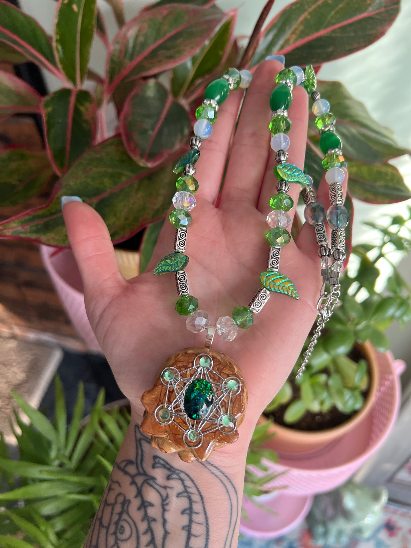 Forest Fairy Beaded Pinecone Pendant