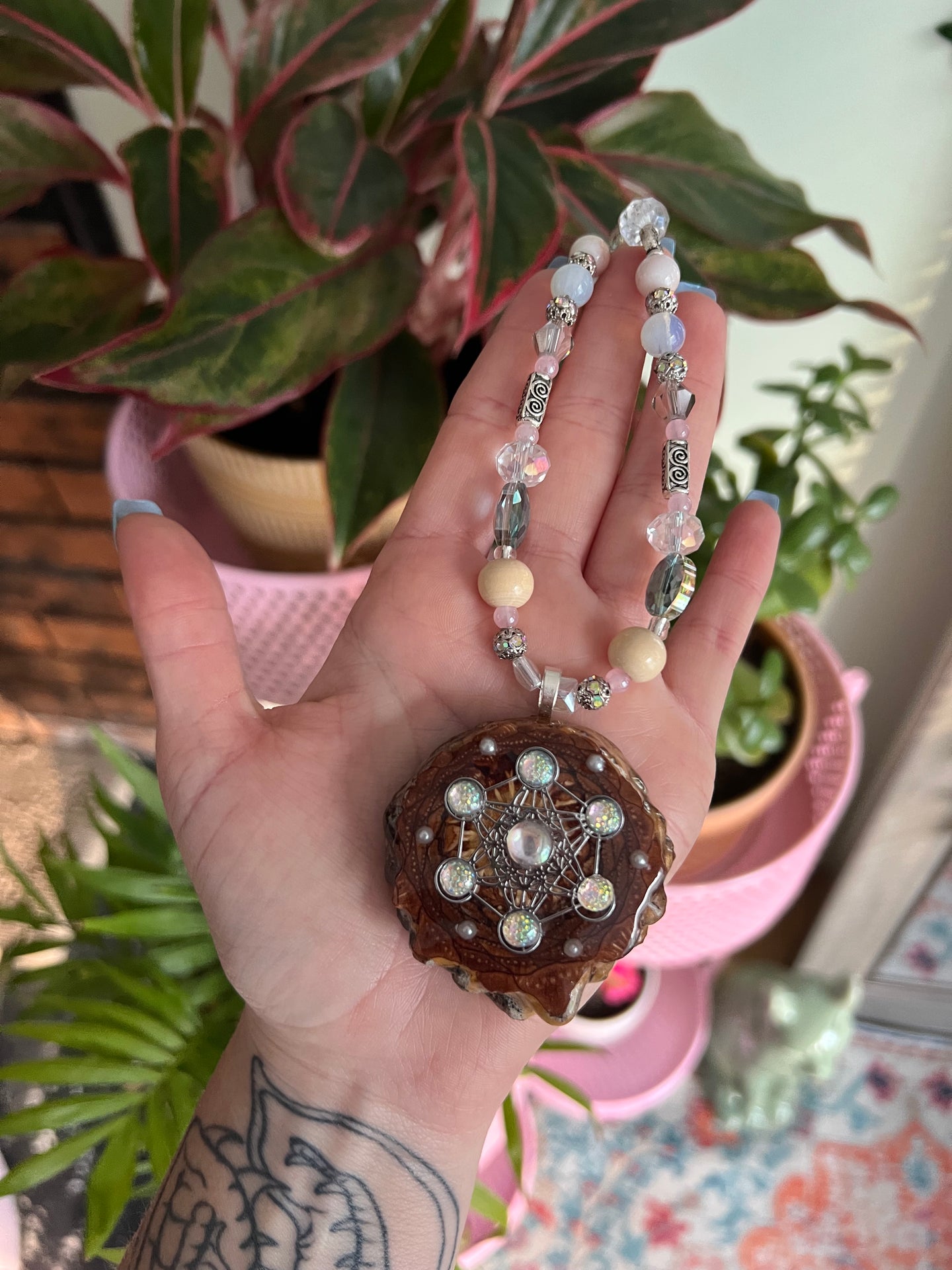 Beaded Pinecone Necklace 22”