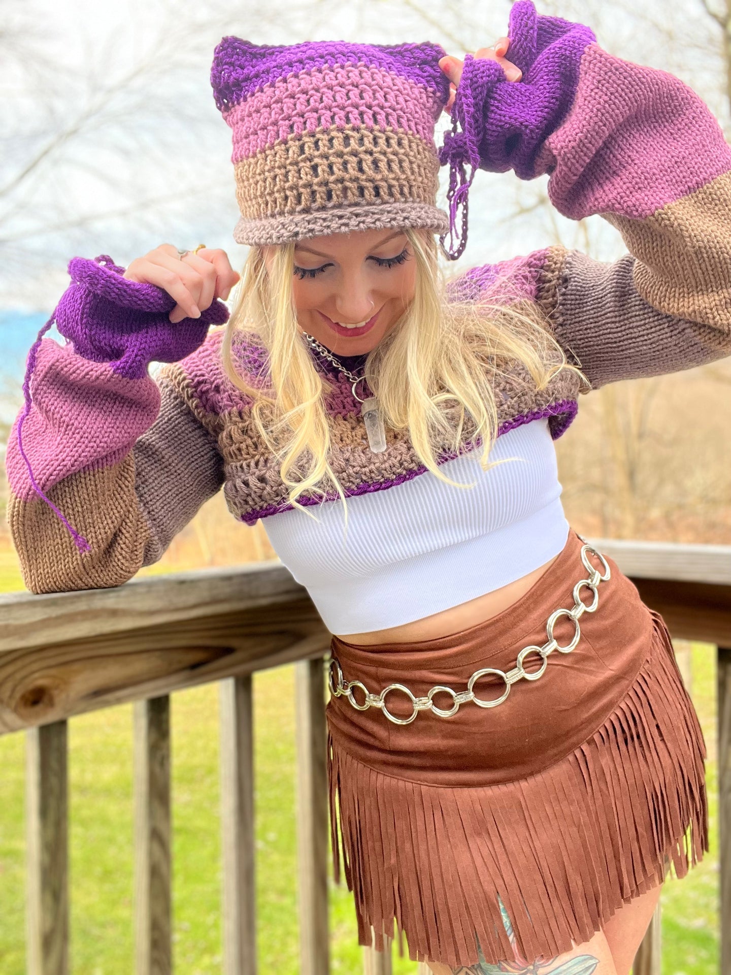 S/L Shrug & Kitten Beanie Set