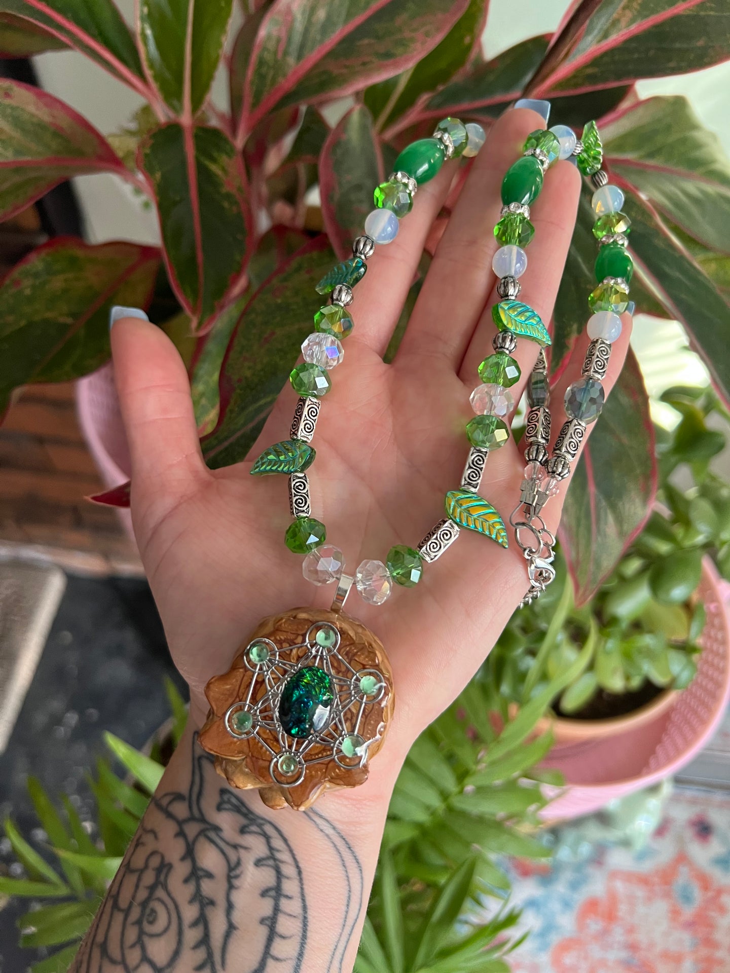 Forest Fairy Beaded Pinecone Pendant
