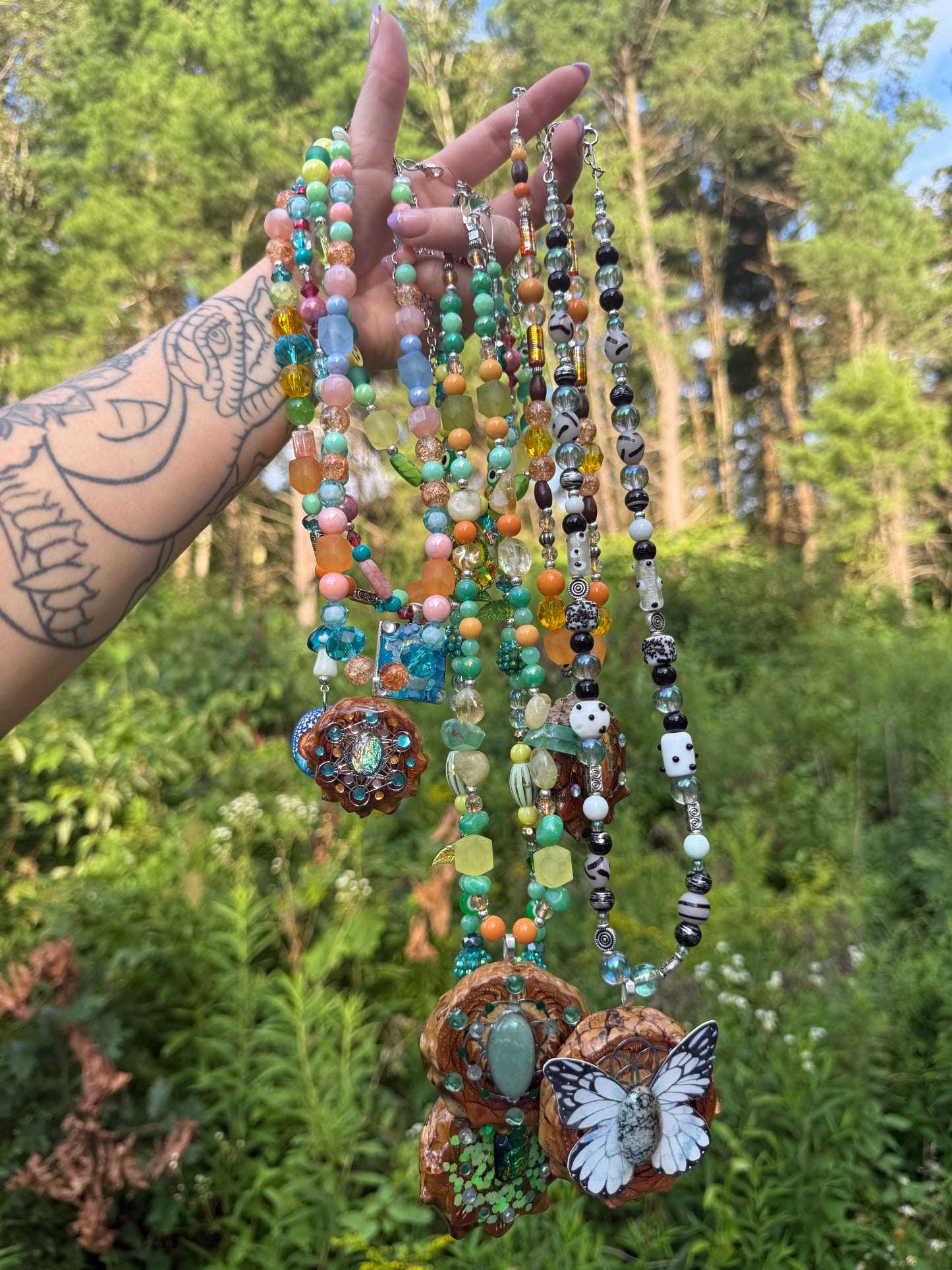 The Monarch Moon Beaded Pinecone Necklace 25-27”