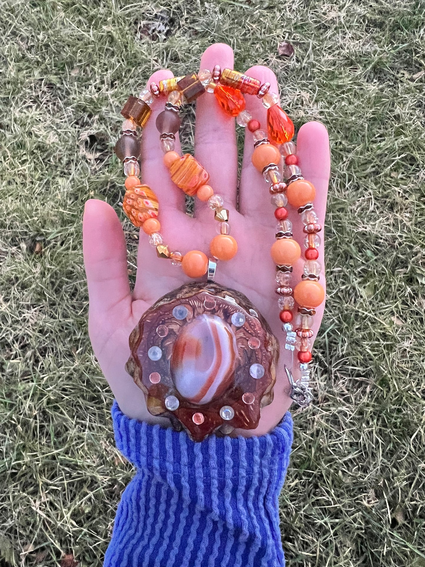 Carnelian Agate Pinecone Beaded Necklace 19-22"