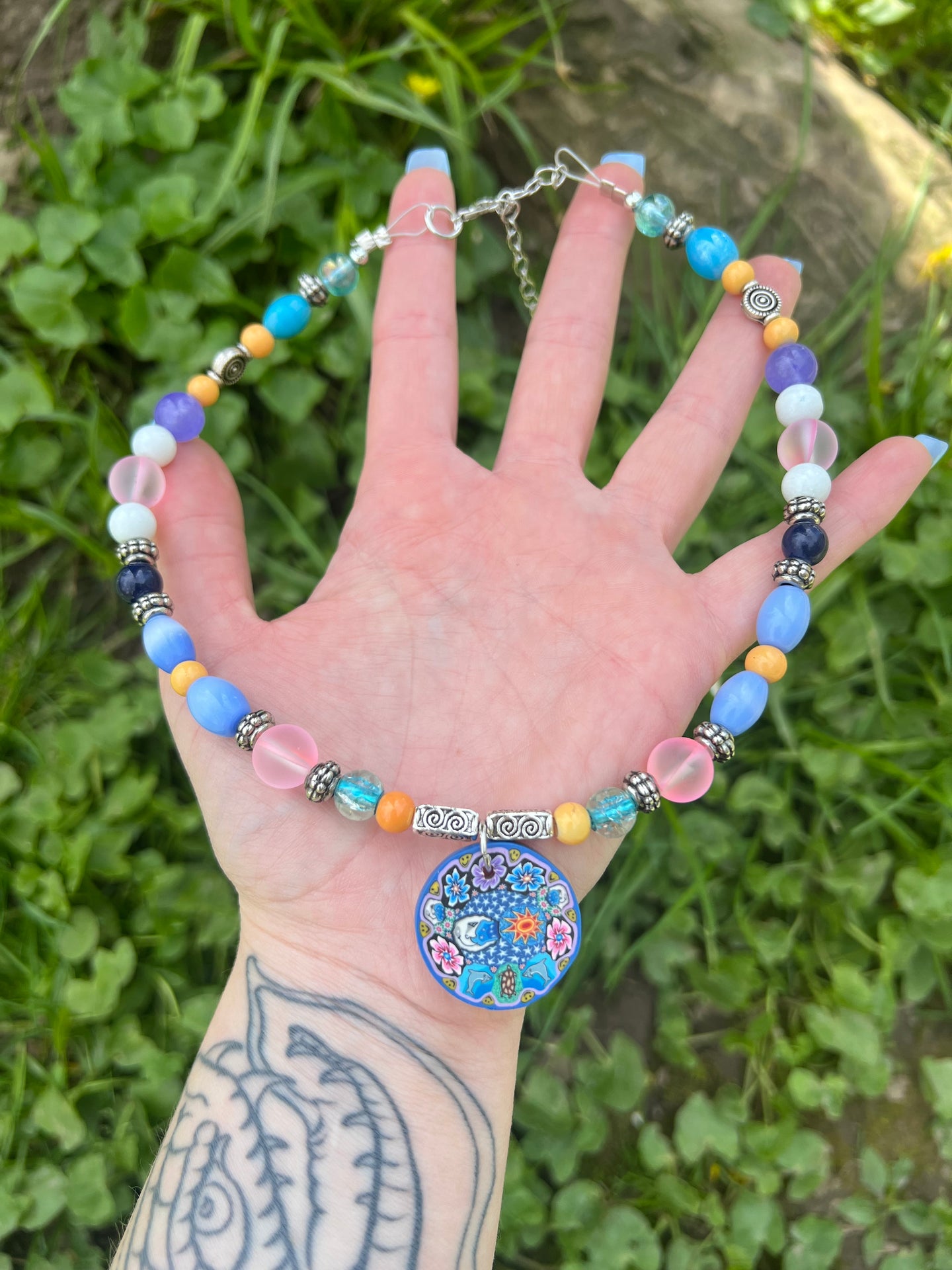 Sun and Moon Beaded Choker 14-18”