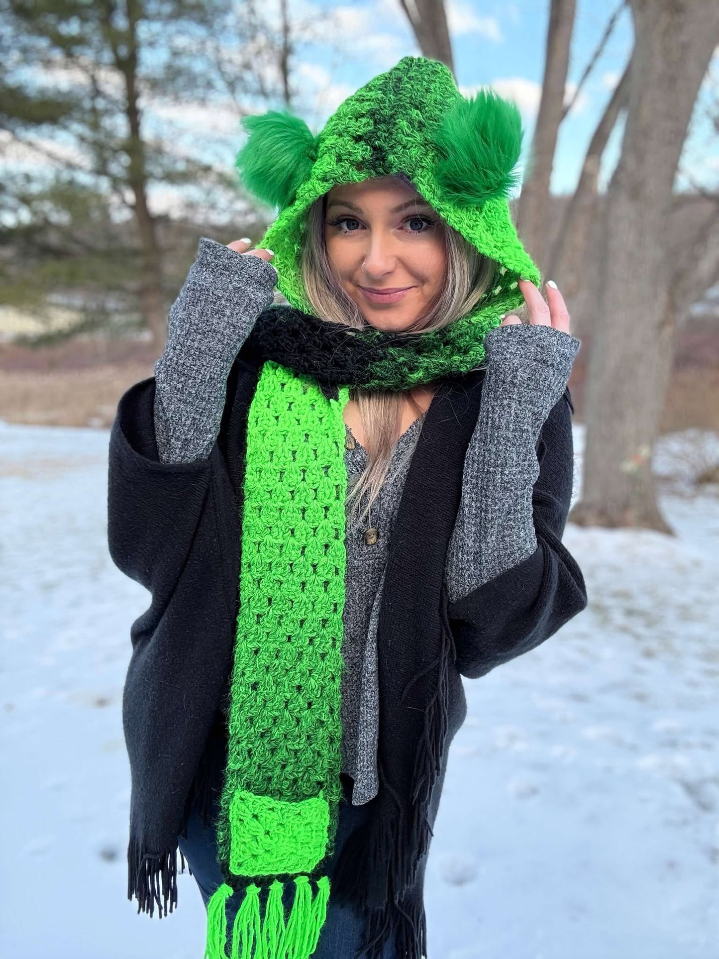 The Knotty Granny Scarf Pattern (with Hood, Pockets, Ears)