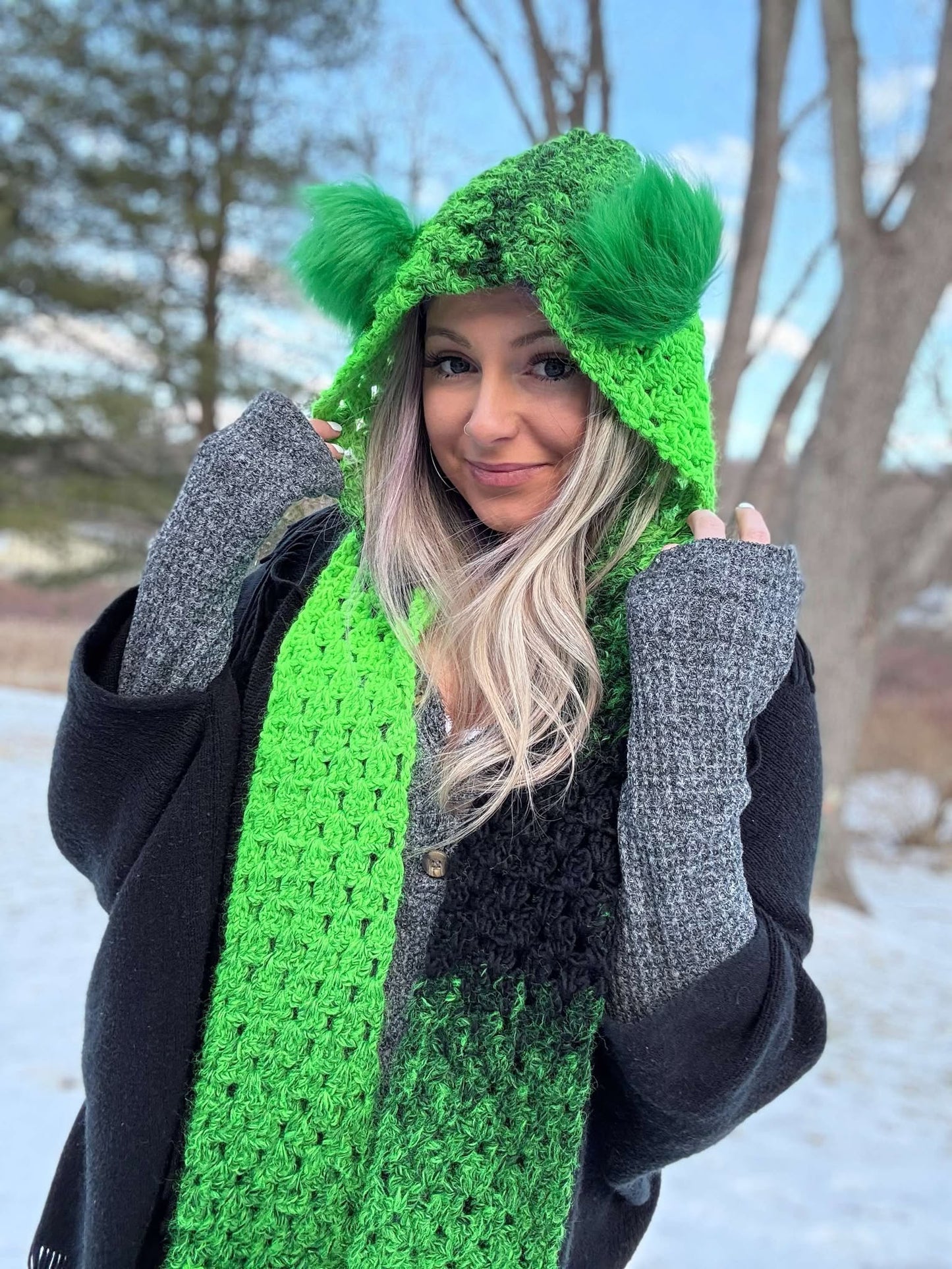 The Knotty Granny Scarf Pattern (with Hood, Pockets, Ears)