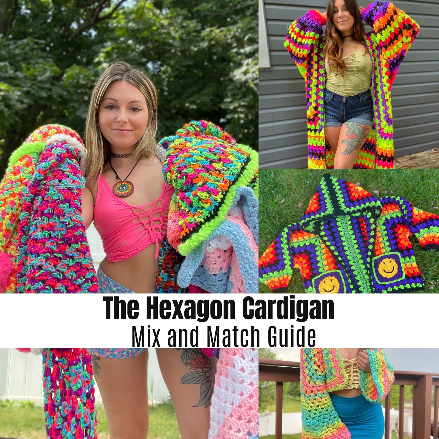 The Mix and Match Hexagon Cardigan - All-in-One Pattern (Oversized, Cropped, Bell Sleeve, Accessories)