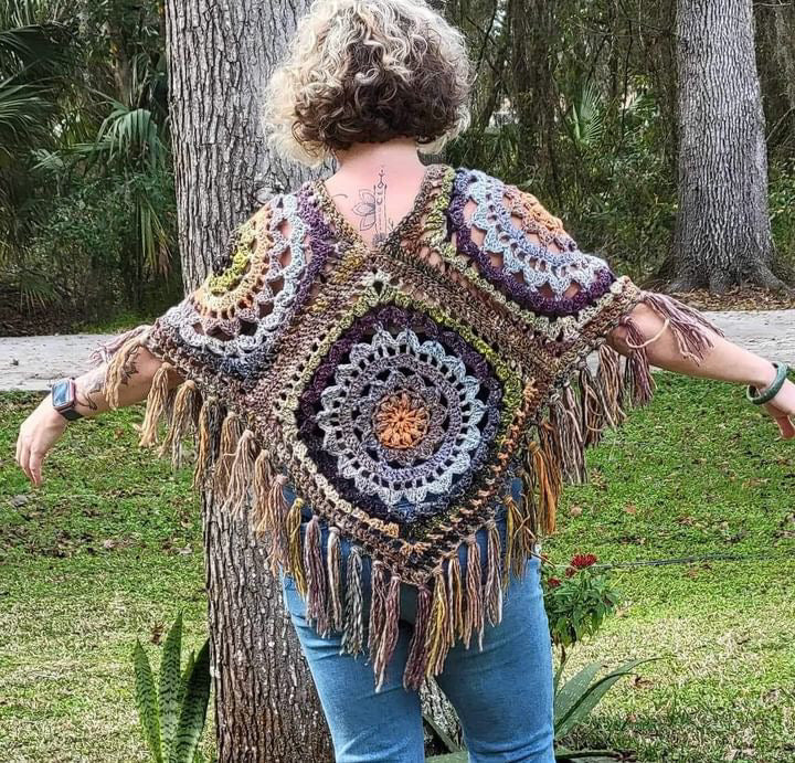 Crochet Breathe mandala poncho with fringe store