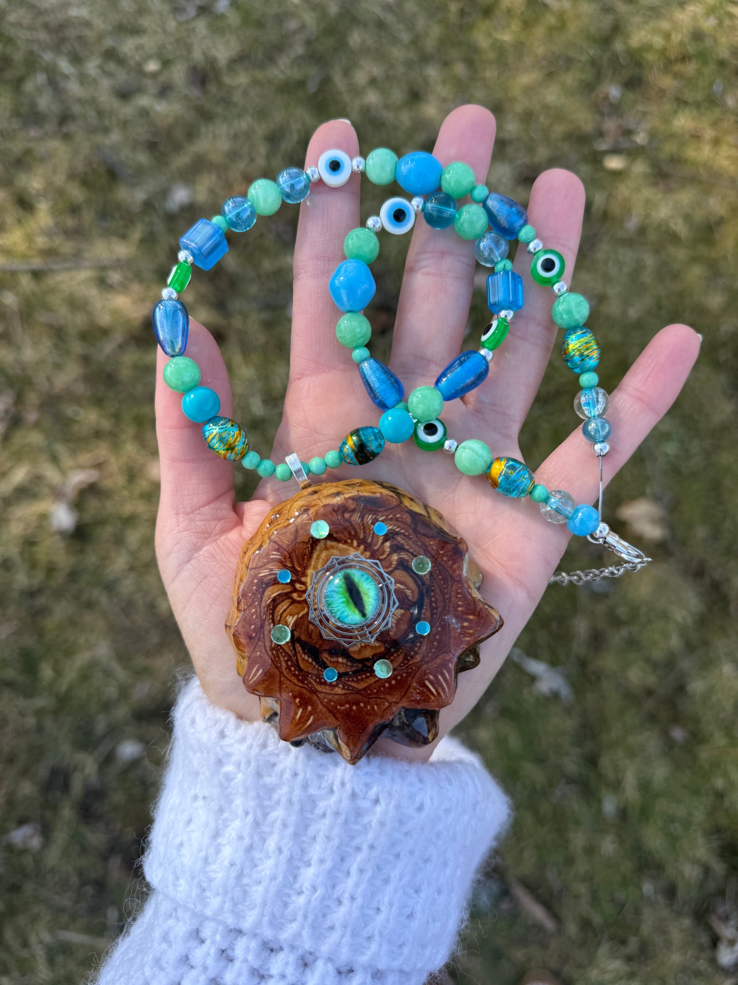 Third Eye Pinecone Beaded Necklacd