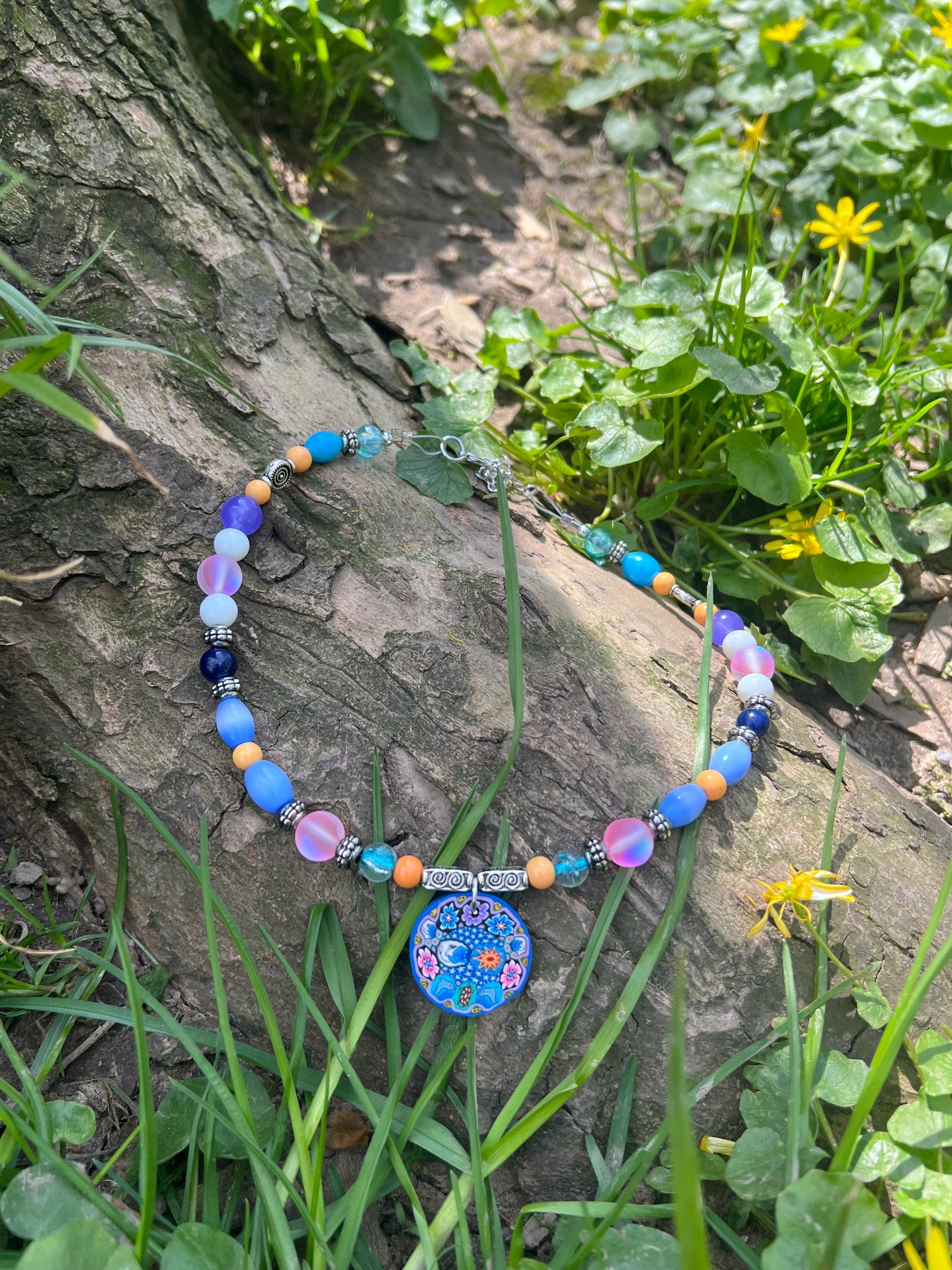 Sun and Moon Beaded Choker 14-18”