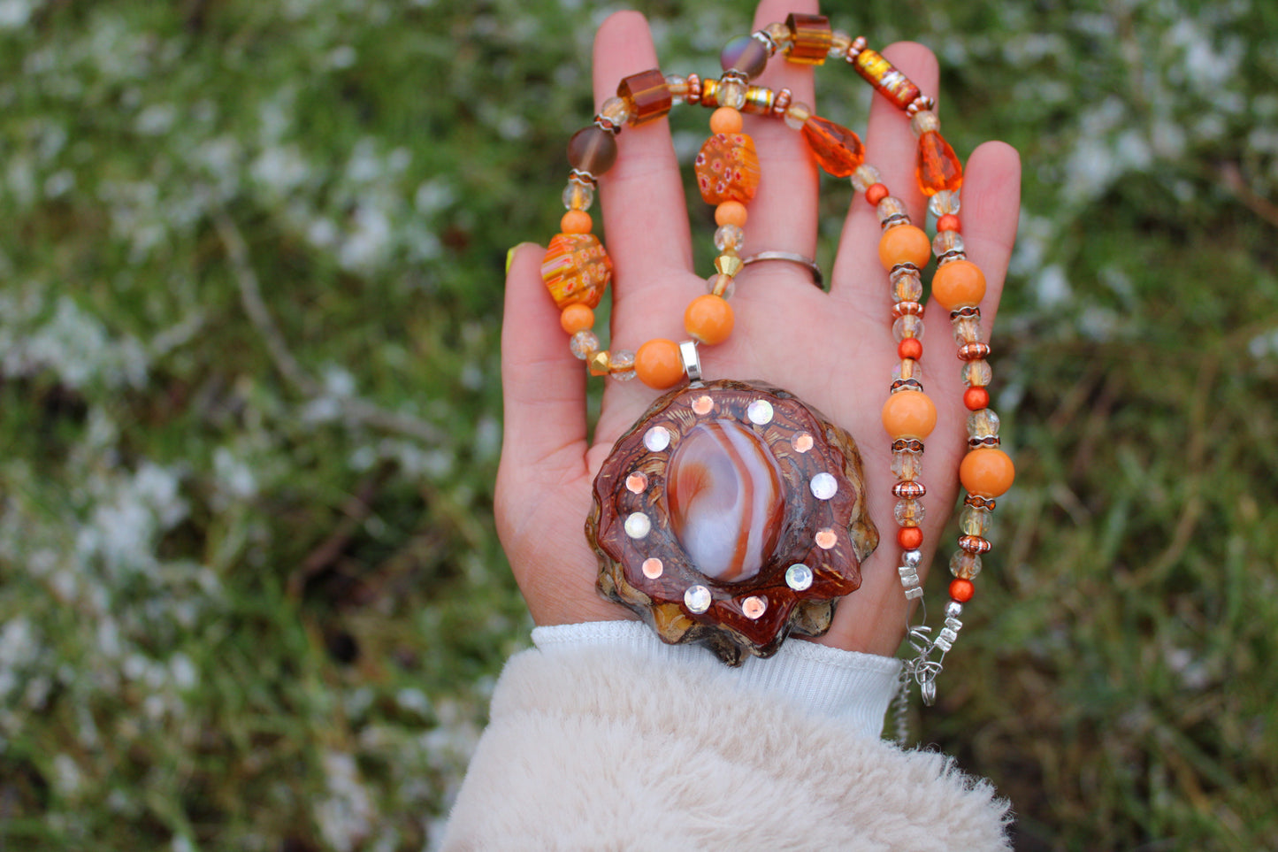 Carnelian Agate Pinecone Beaded Necklace 19-22"