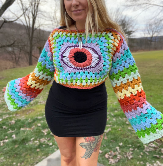 Ultra Cropped Eye Candy Sweater M/L - Reversible