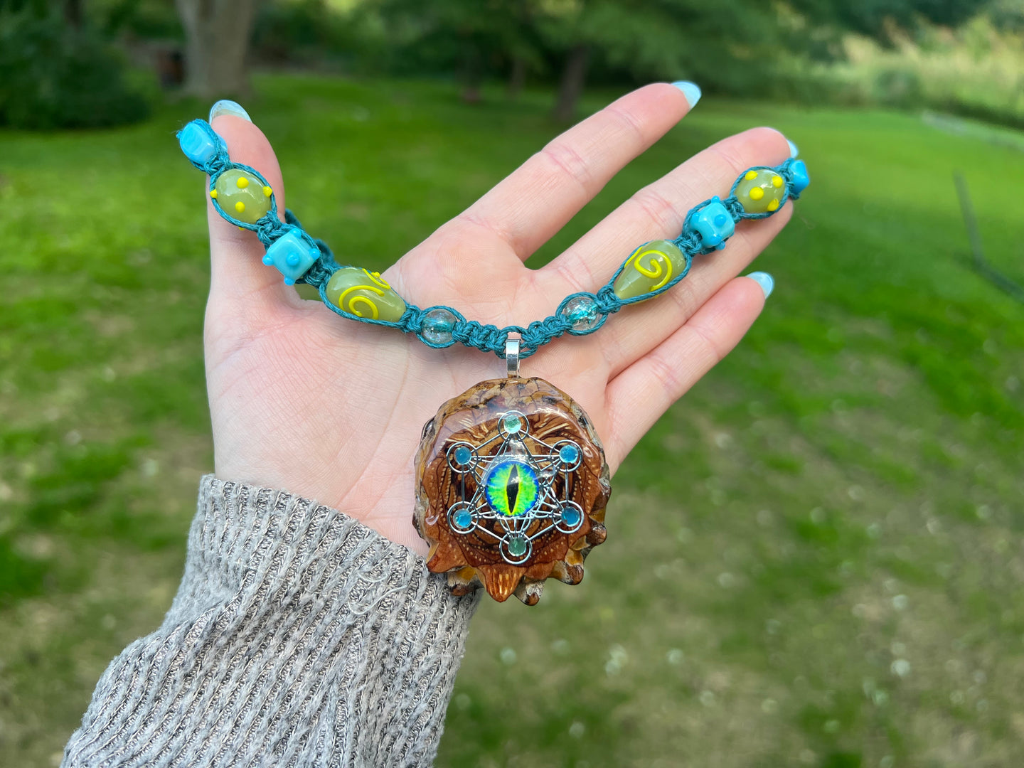 Geometric Eye Pinecone - Hemp Necklace
