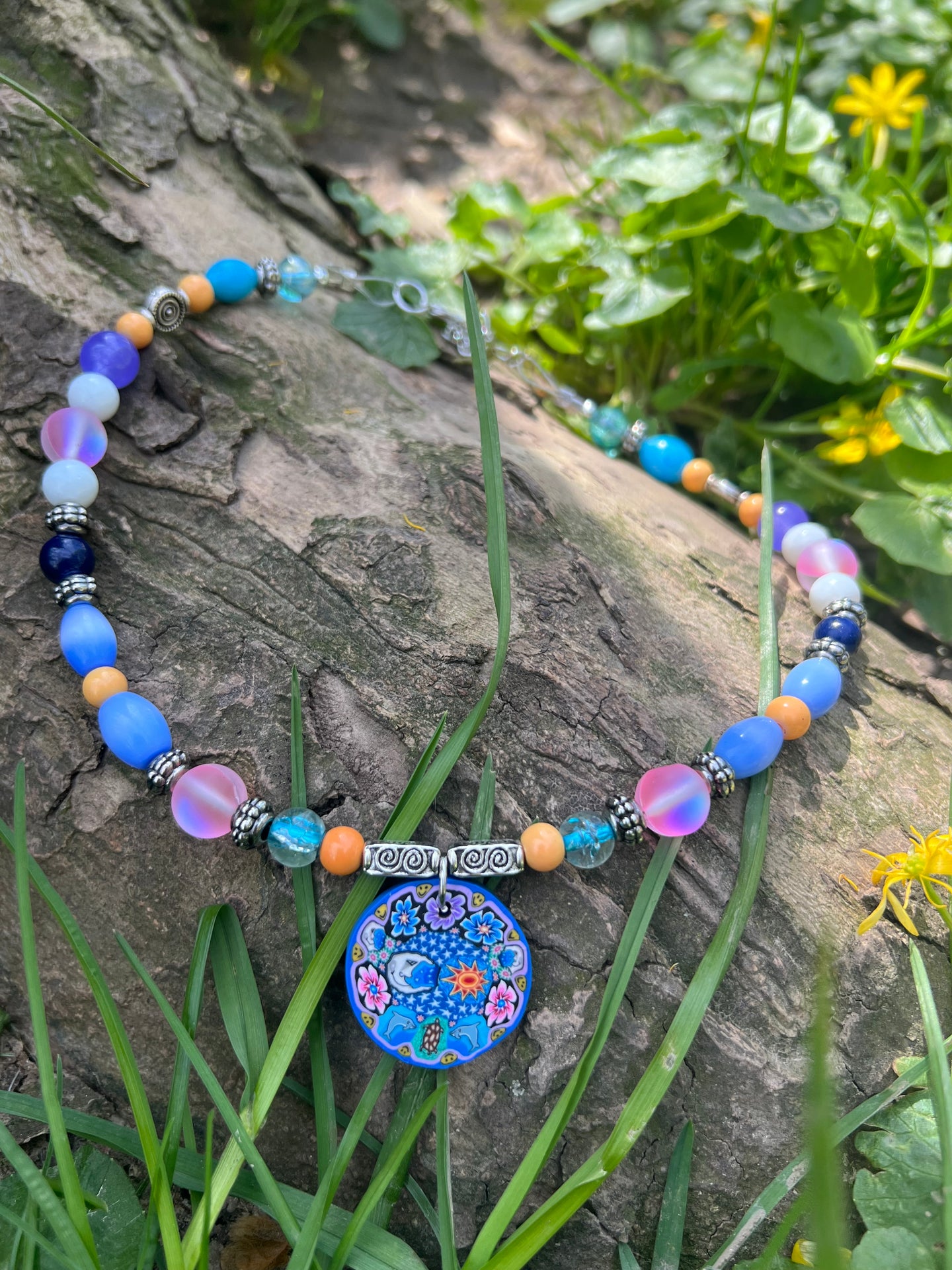 Sun and Moon Beaded Choker 14-18”