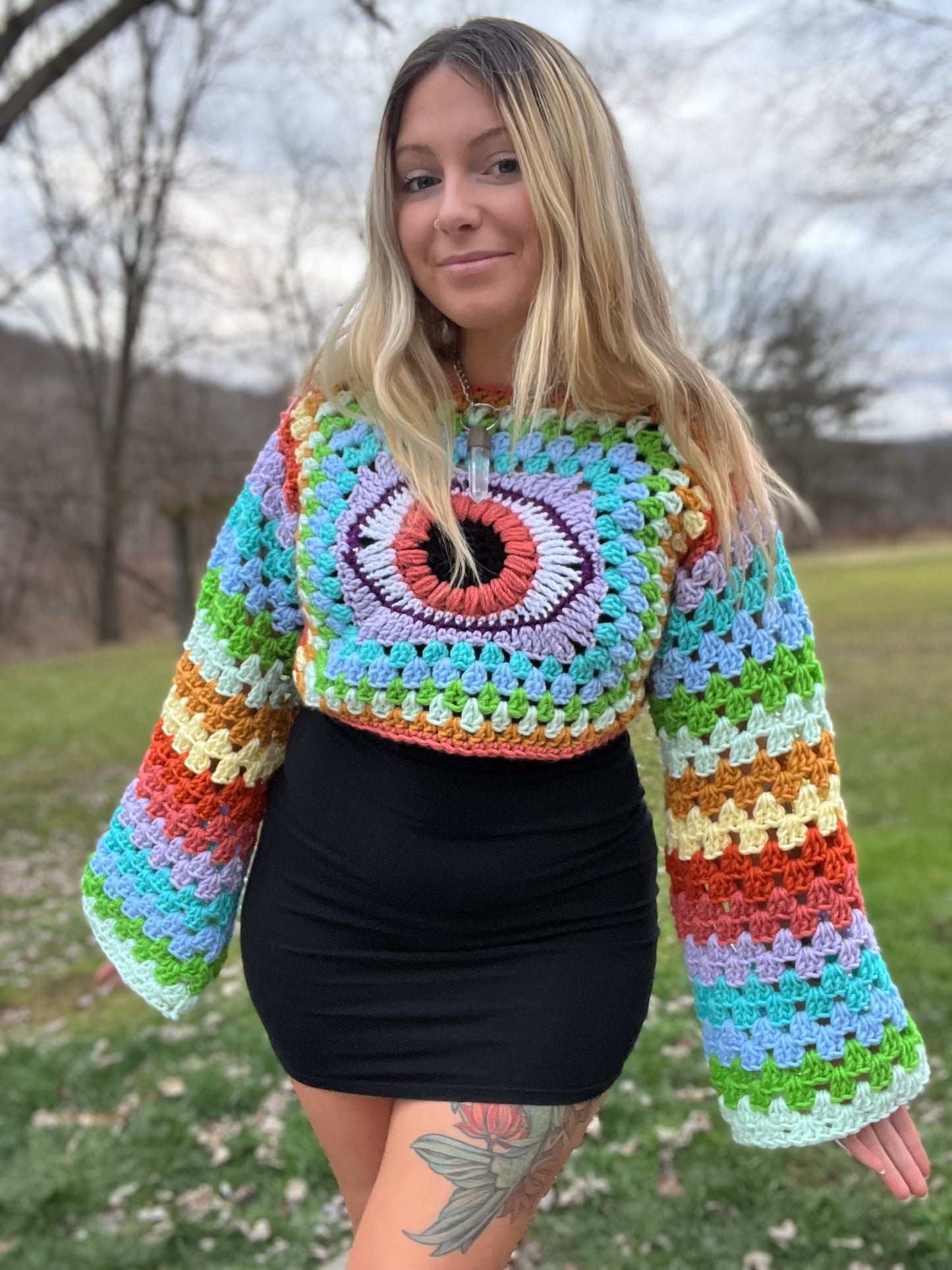 Ultra Cropped Eye Candy Sweater M/L - Reversible