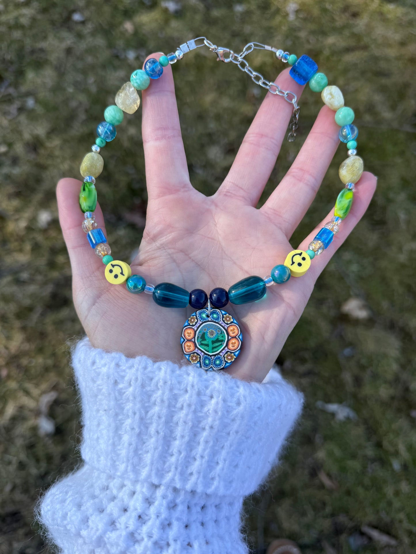 Trippy Sunflower Beaded Choker