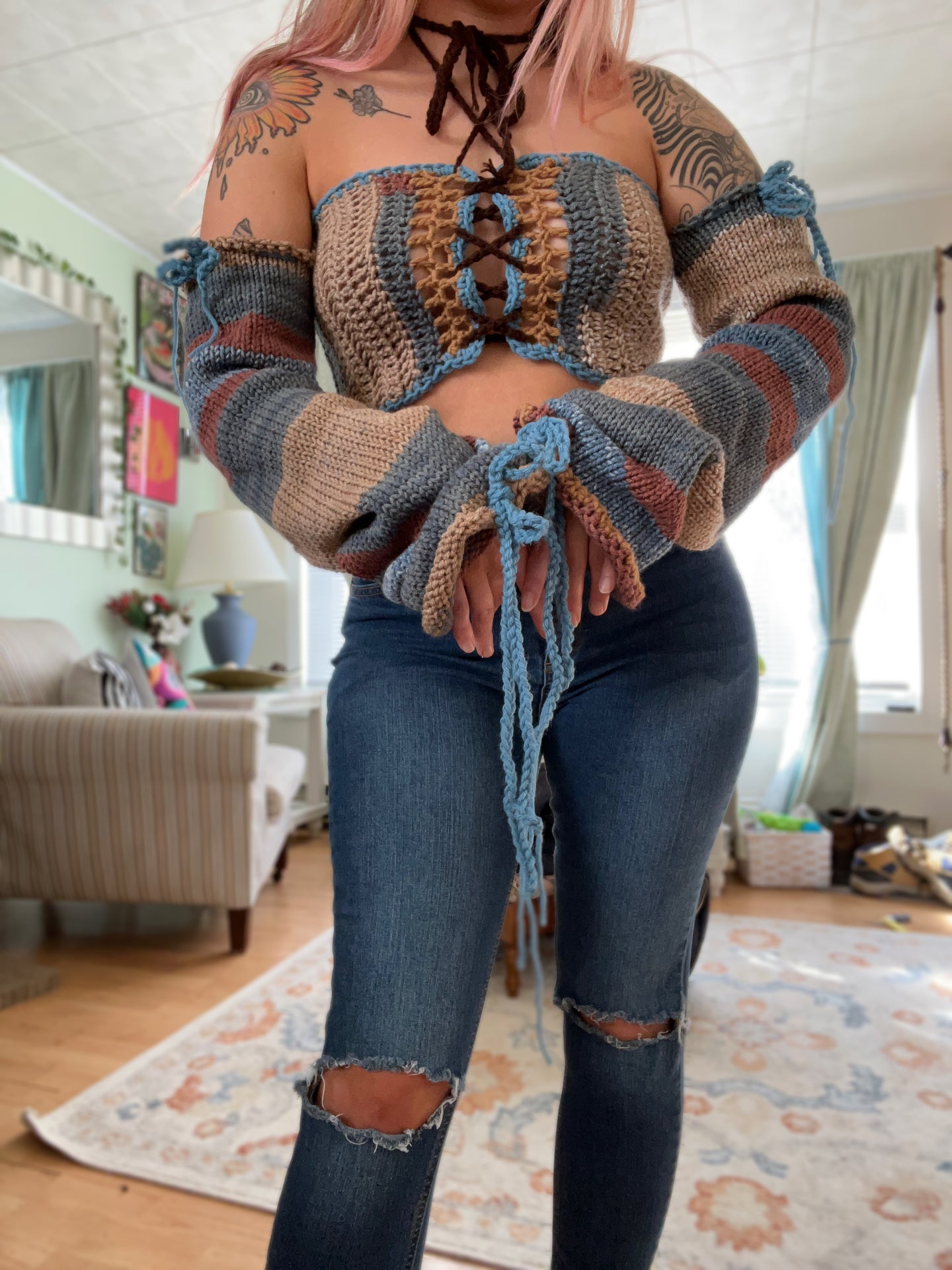 Medium Off-Shoulder Lace-Up Bandeau Top