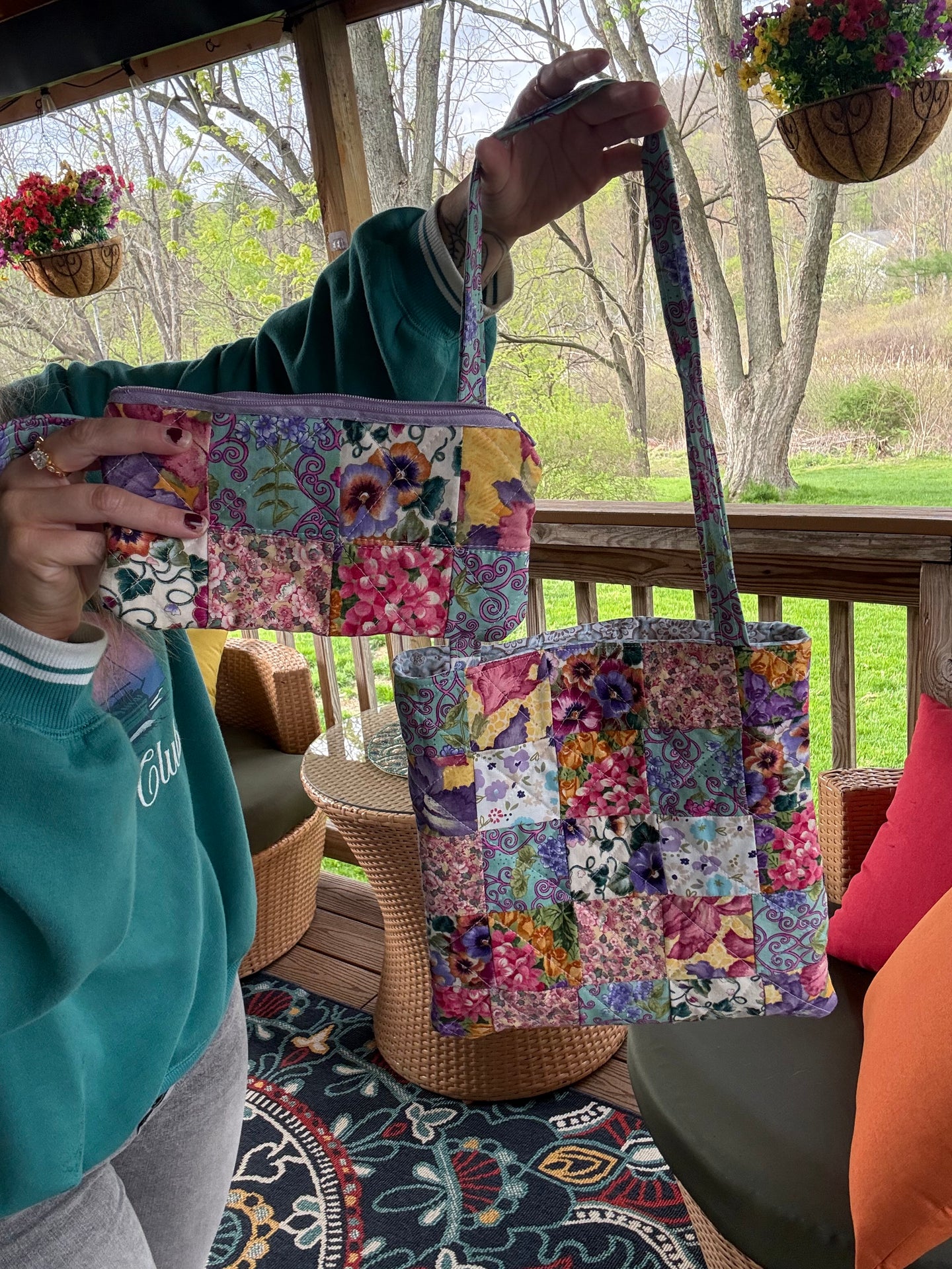 OOAK Patchwork Quilted Tote and Pouch Set