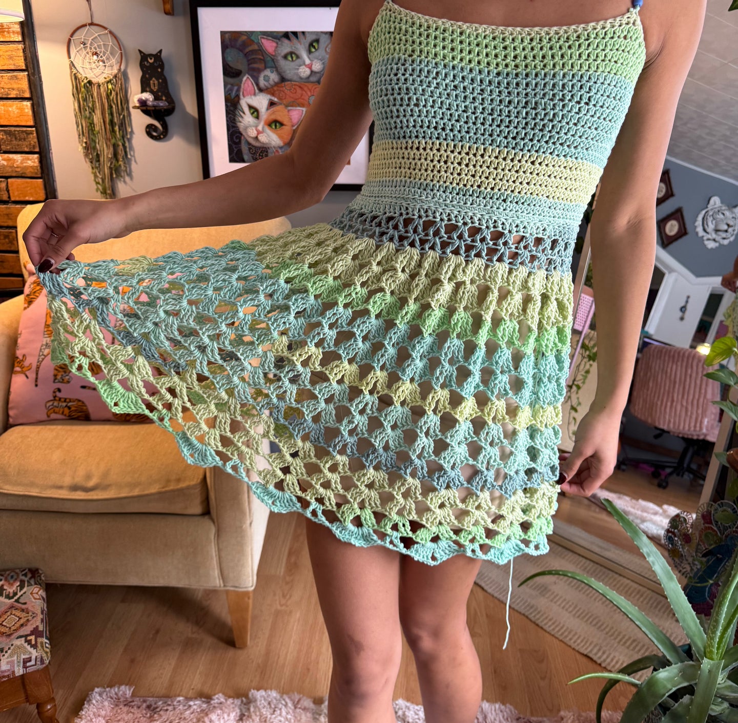 M/L Boho Halter Mesh Dress