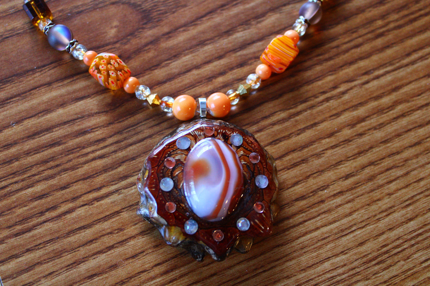 Carnelian Agate Pinecone Beaded Necklace 19-22"