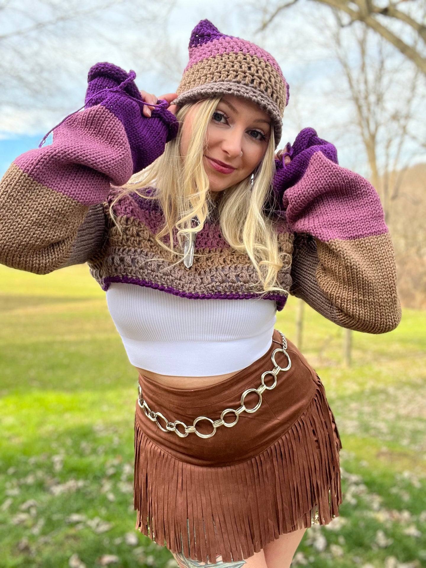 S/L Shrug & Kitten Beanie Set