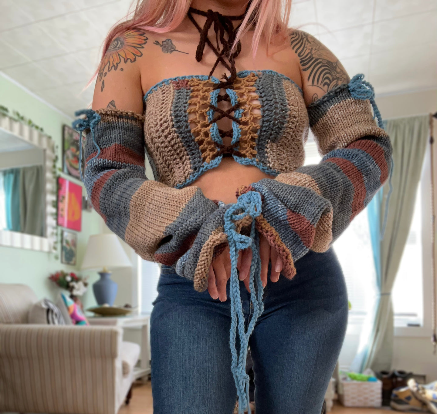 Medium Off-Shoulder Lace-Up Bandeau Top