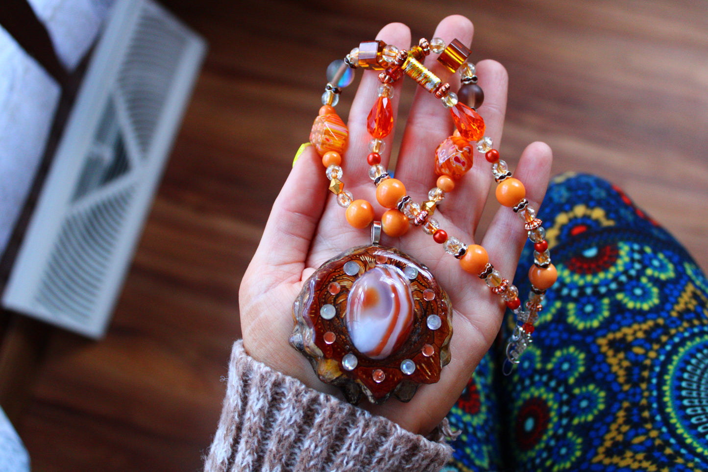 Carnelian Agate Pinecone Beaded Necklace 19-22"