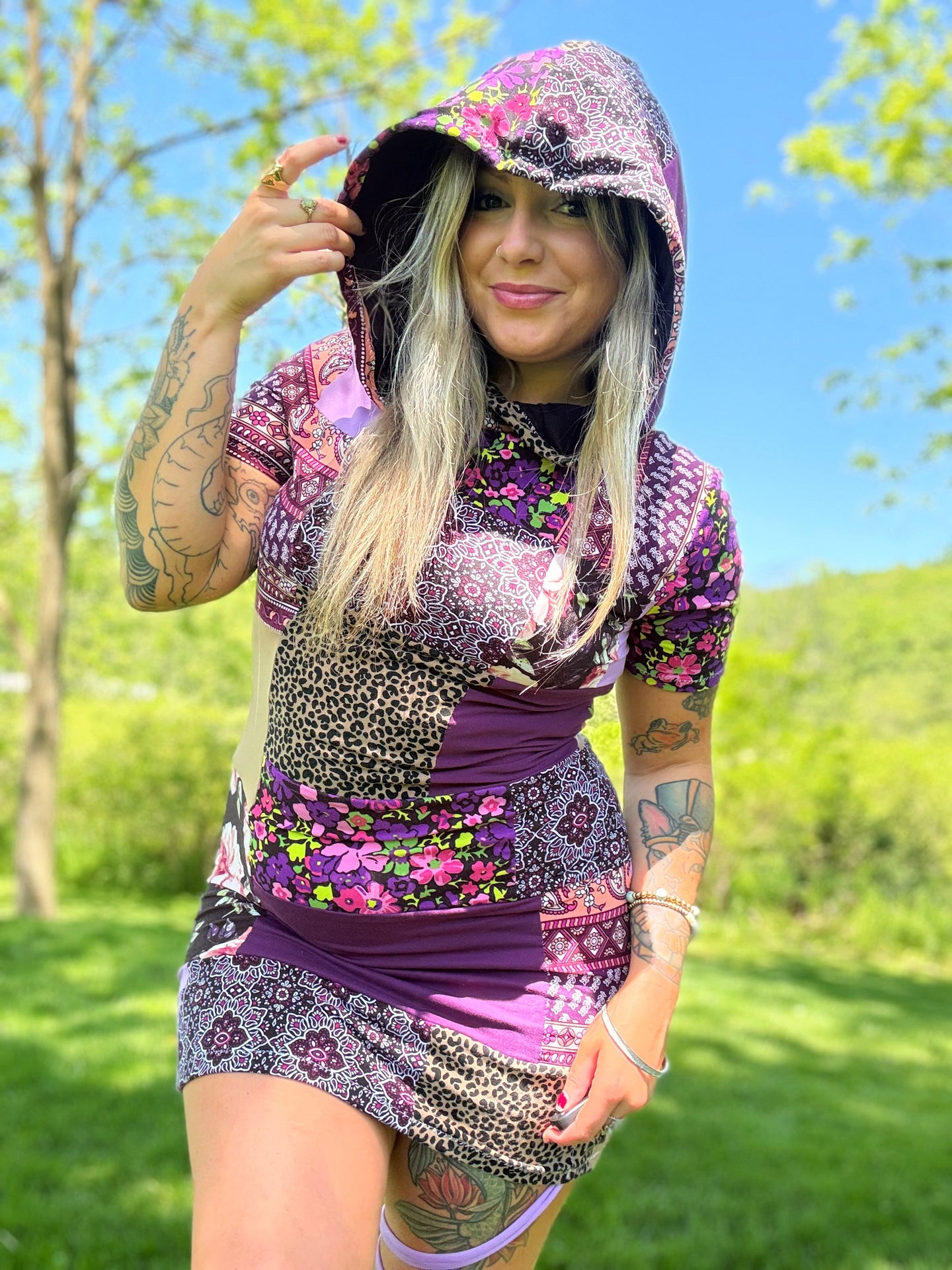 Medium Hooded Patchwork Dress