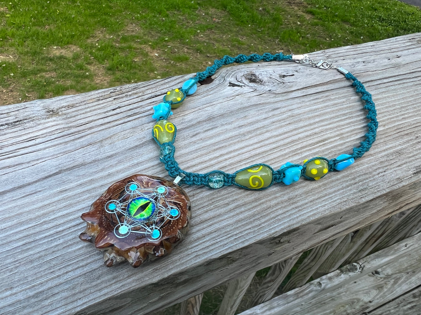 Geometric Eye Pinecone - Hemp Necklace
