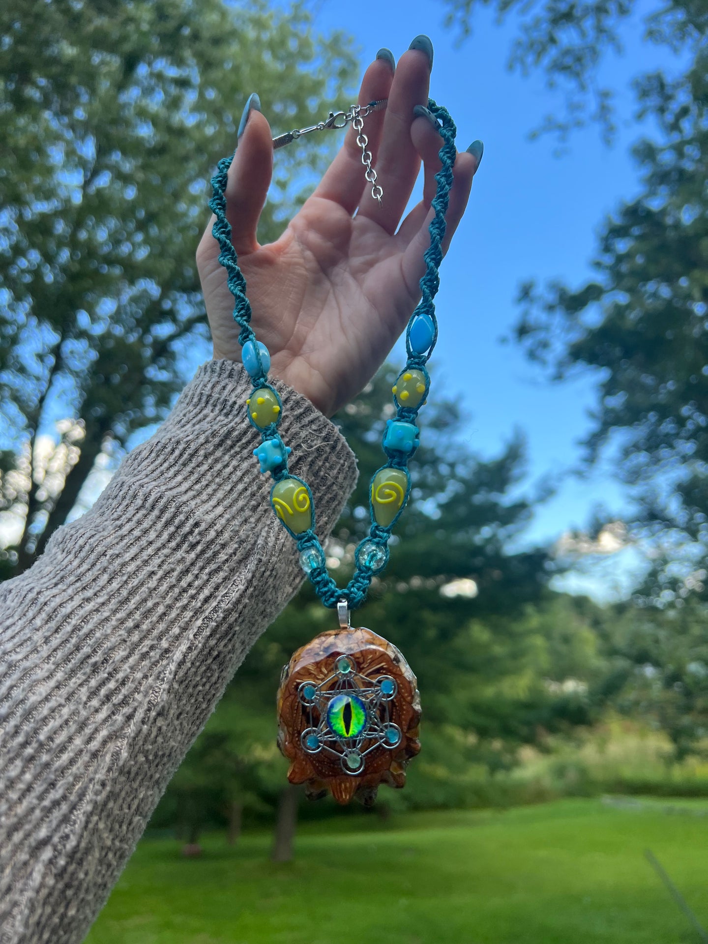 Geometric Eye Pinecone - Hemp Necklace