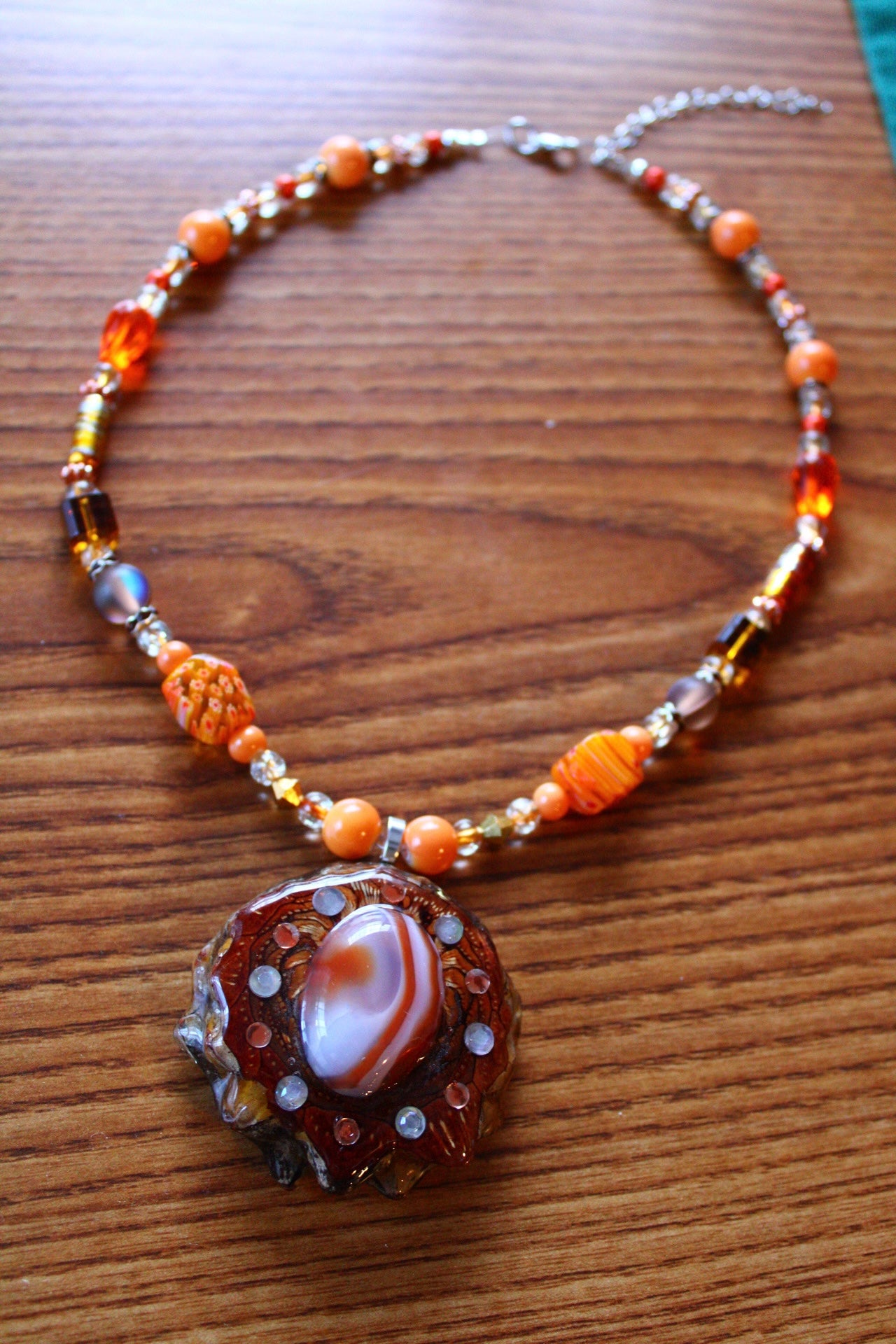 Carnelian Agate Pinecone Beaded Necklace 19-22"