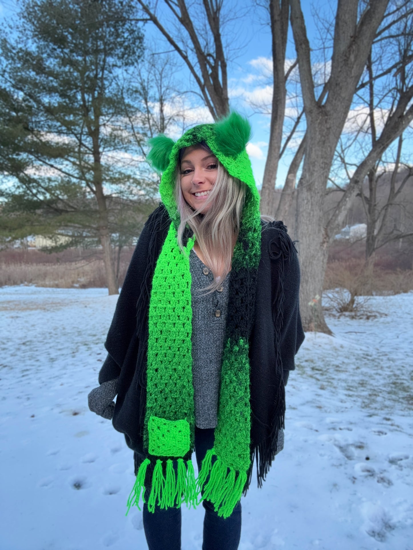 The Knotty Granny Scarf Pattern (with Hood, Pockets, Ears)