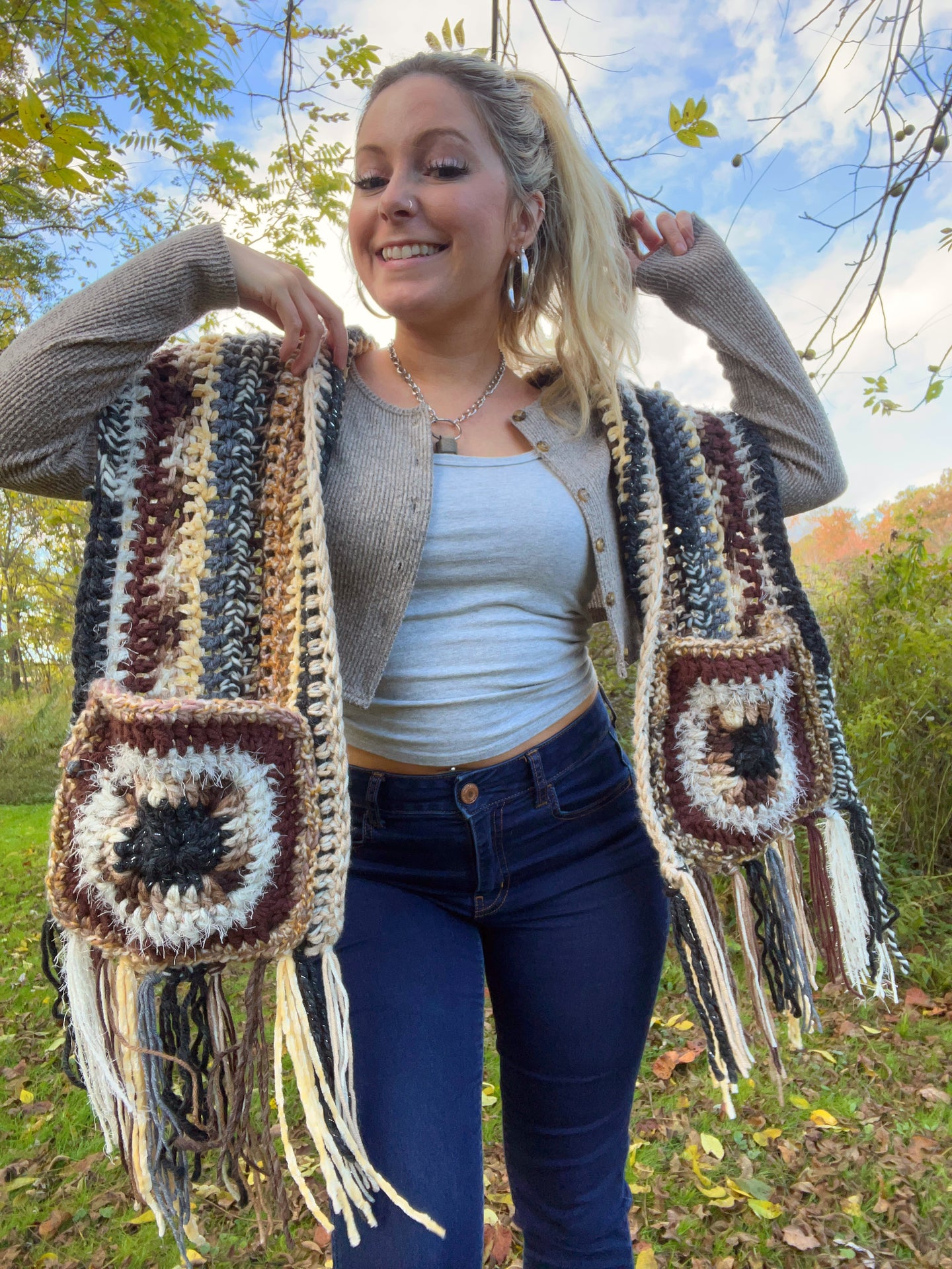 The She Wolf Shawl - Pom-Pom Hooded Pocket Scarf - Festival Pashmina