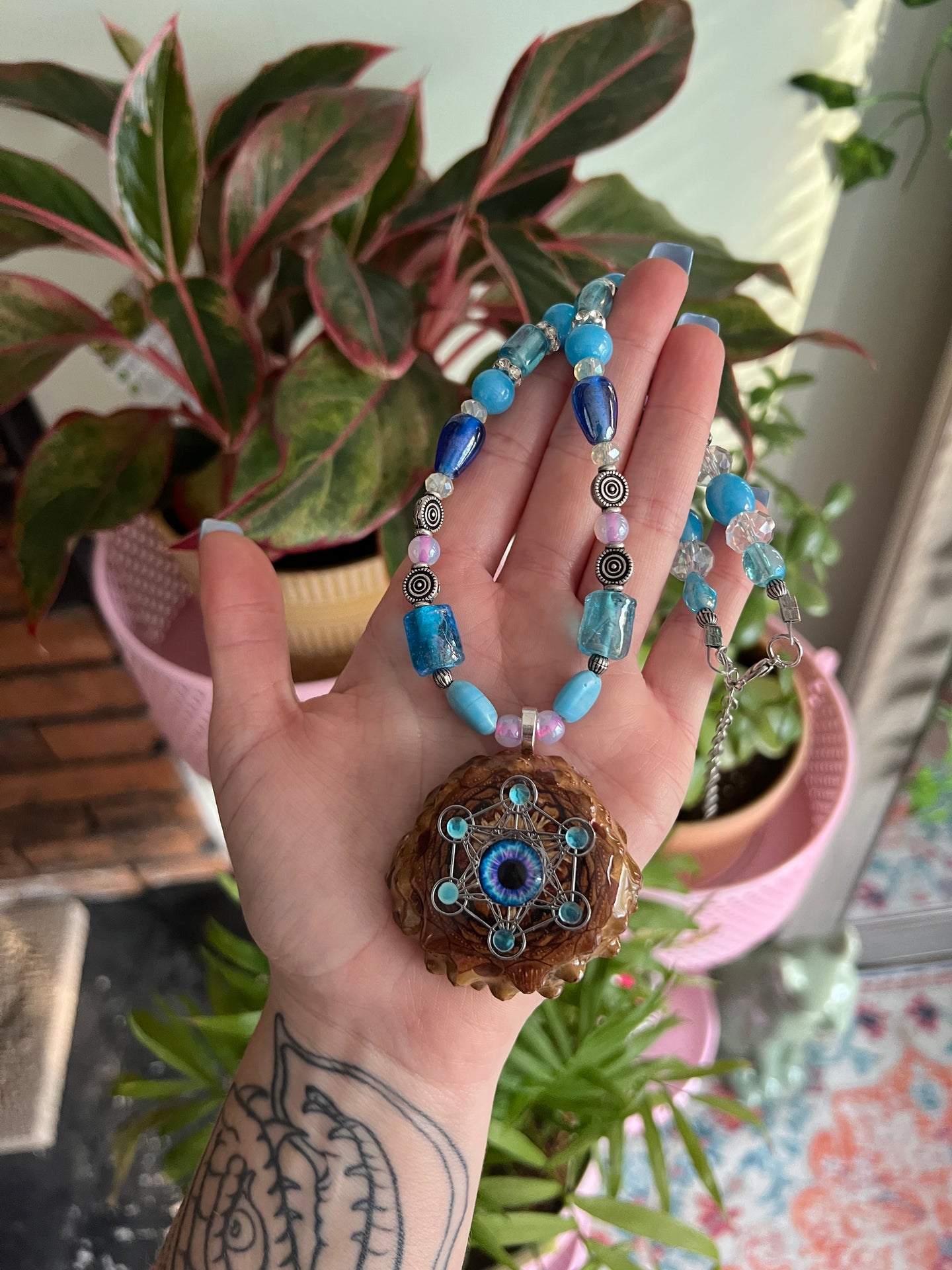 Third Eye Beaded Pinecone Necklace 22-25”