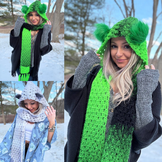 The Knotty Granny Scarf Pattern (with Hood, Pockets, Ears)