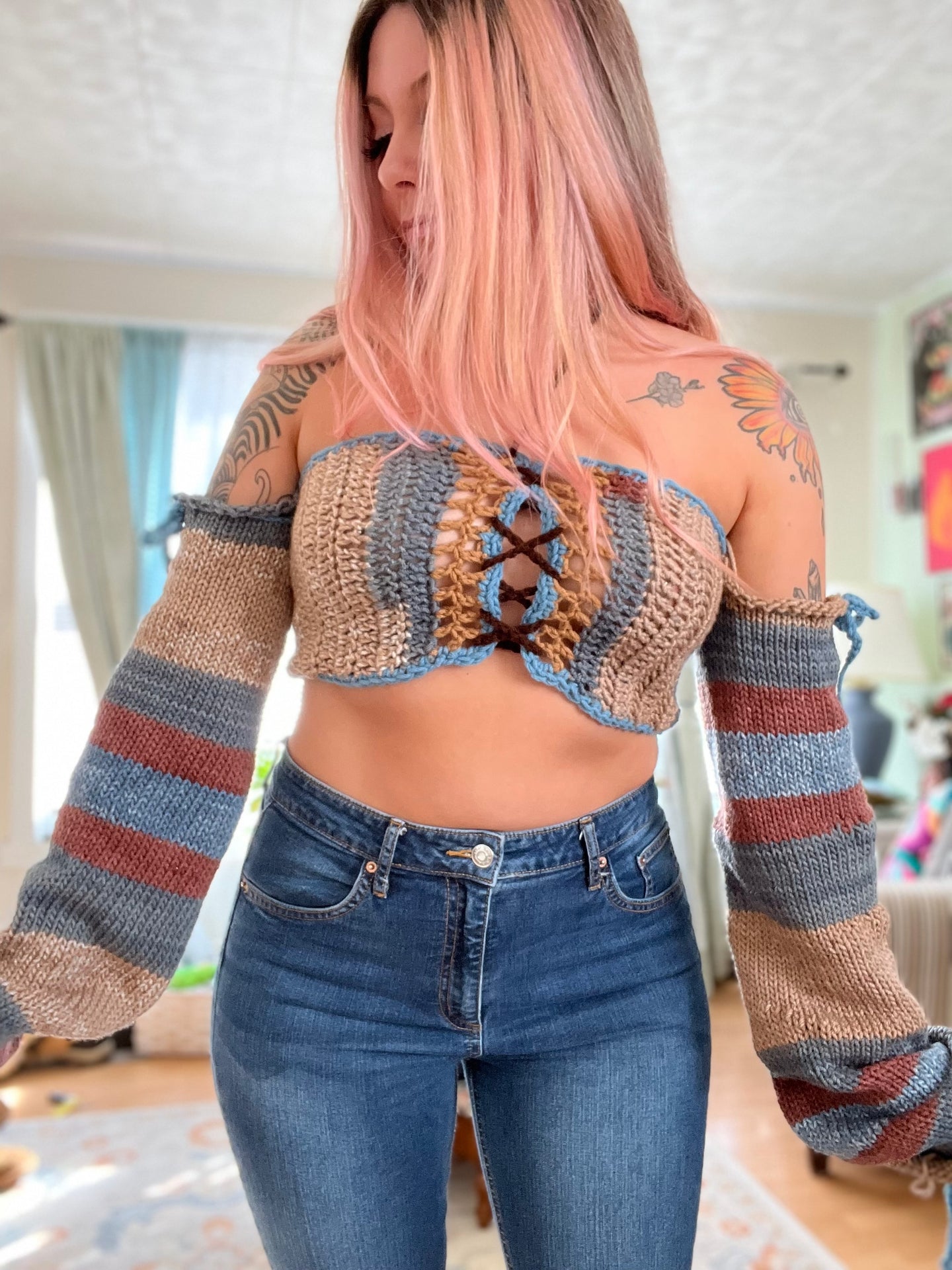 Medium Off-Shoulder Lace-Up Bandeau Top
