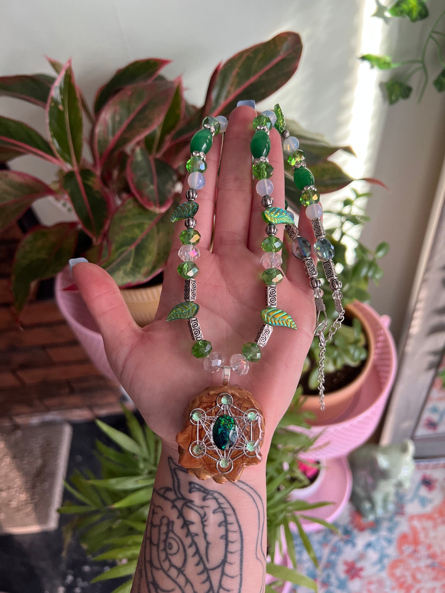 Forest Fairy Beaded Pinecone Pendant